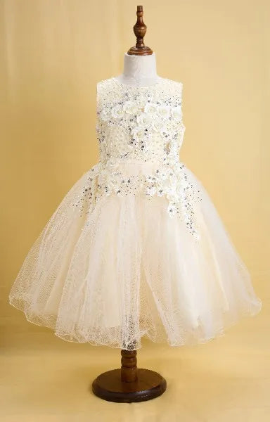 Premsons® White Pearl & Rose Gown – Full-Length, Sleeveless, Beaded