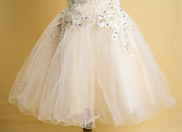 Premsons® White Pearl & Rose Gown – Full-Length, Sleeveless, Beaded