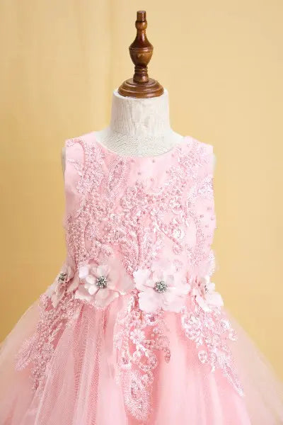 Premsons® Pink Rose Pearl Gown – Full-Length, Beaded, Sleeveless Dress