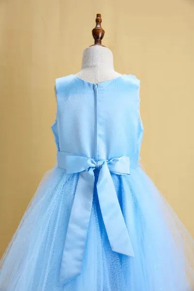 Premsons® Blue Floral Pearl Gown – Full-Length, Beaded Sleeveless Dress