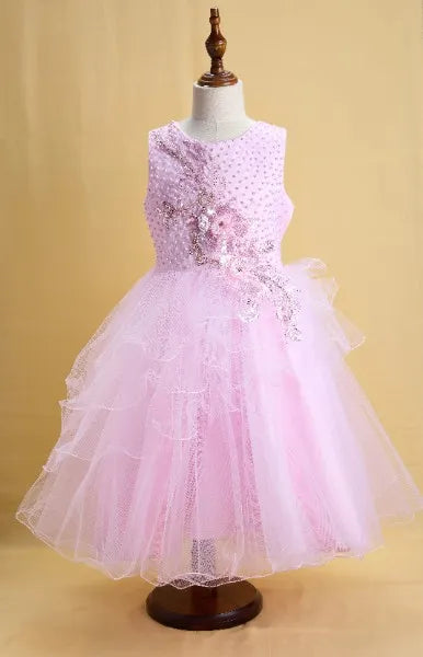Premsons® Pink Floral Tulle Gown – Beaded, Multi-Layered, Baby Girl Dress
