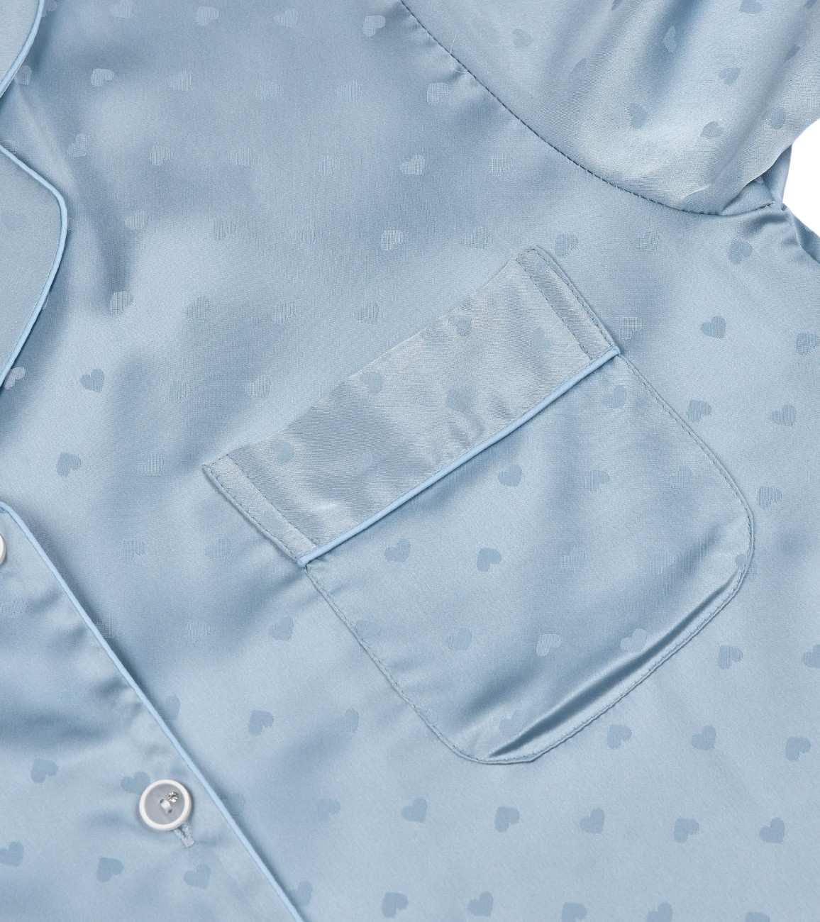 Premsons® Satin-Smooth Silk Nightwear Set - Relaxed Fit Pajamas with Button Shirt - Blue Hearts Print