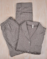 Premsons® Satin-Smooth Silk Nightwear Set - Relaxed Fit Pajamas with Button Shirt - Leopard Print