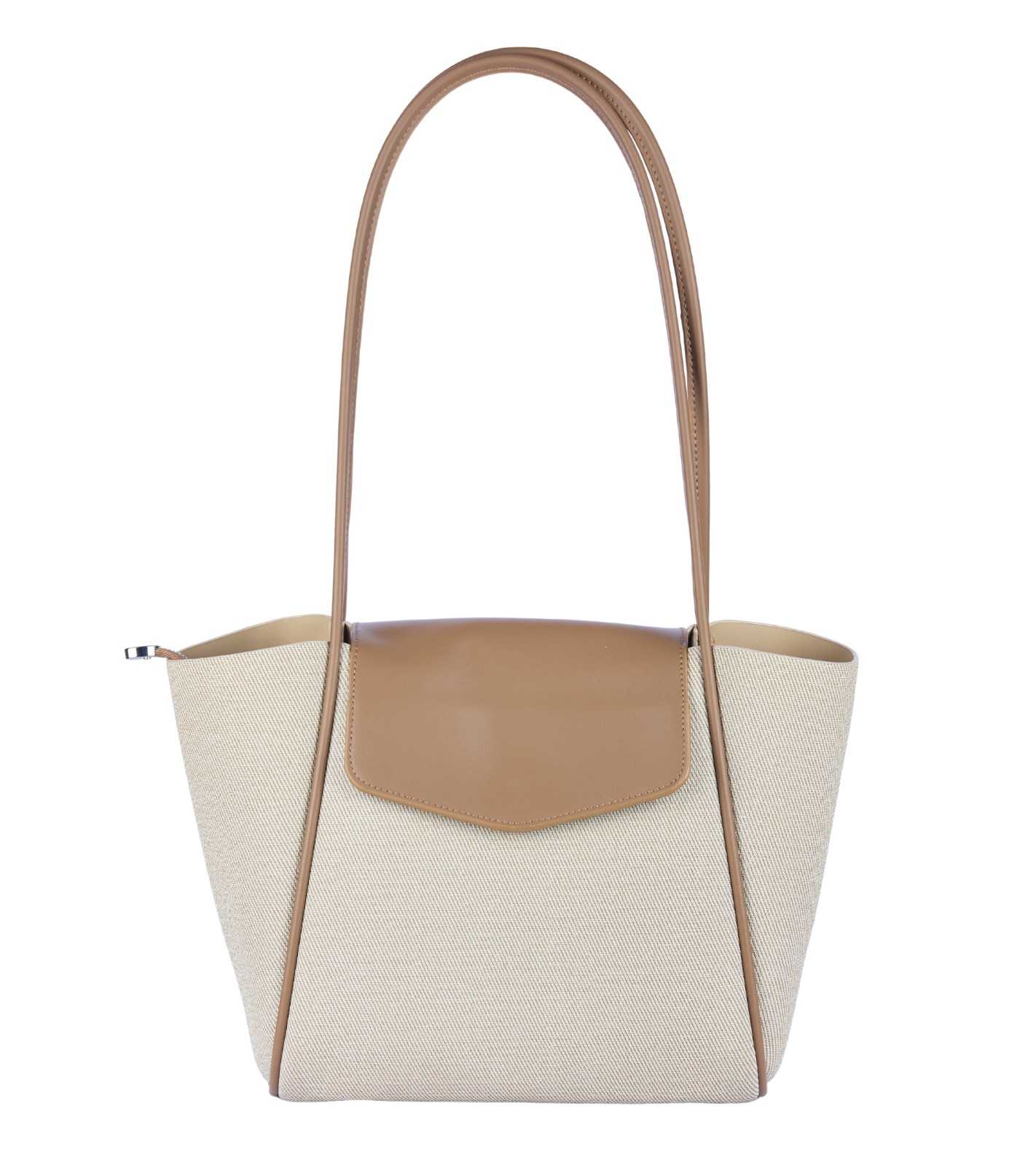Eternia® Tweed Tote Shoulder Bag – Structured Vegan Leather Handbag (White & Brown)