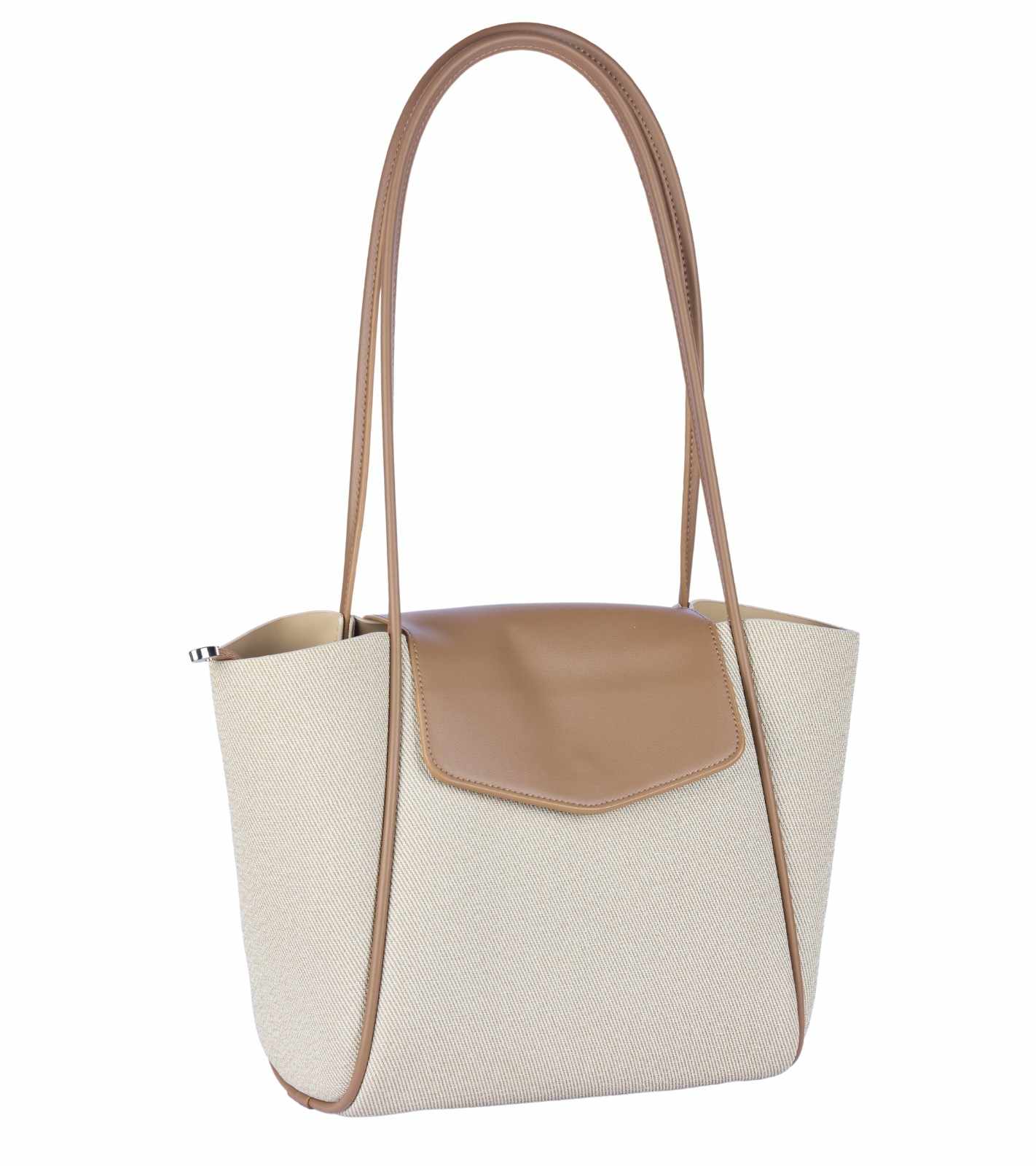 Eternia® Tweed Tote Shoulder Bag – Structured Vegan Leather Handbag (White & Brown)