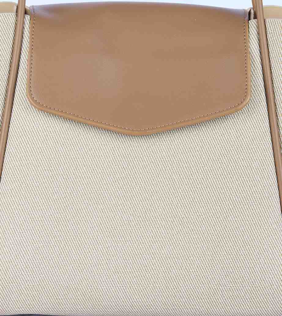 Eternia® Tweed Tote Shoulder Bag – Structured Vegan Leather Handbag (White & Brown)