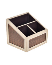 Premsons® Remote Holder Artificial Leather with Wooden Finish – 3 Section Tabletop Organizer for TV, AC & Office Desk Accessories – Compact & Stylish Storage Solution for Home & Office