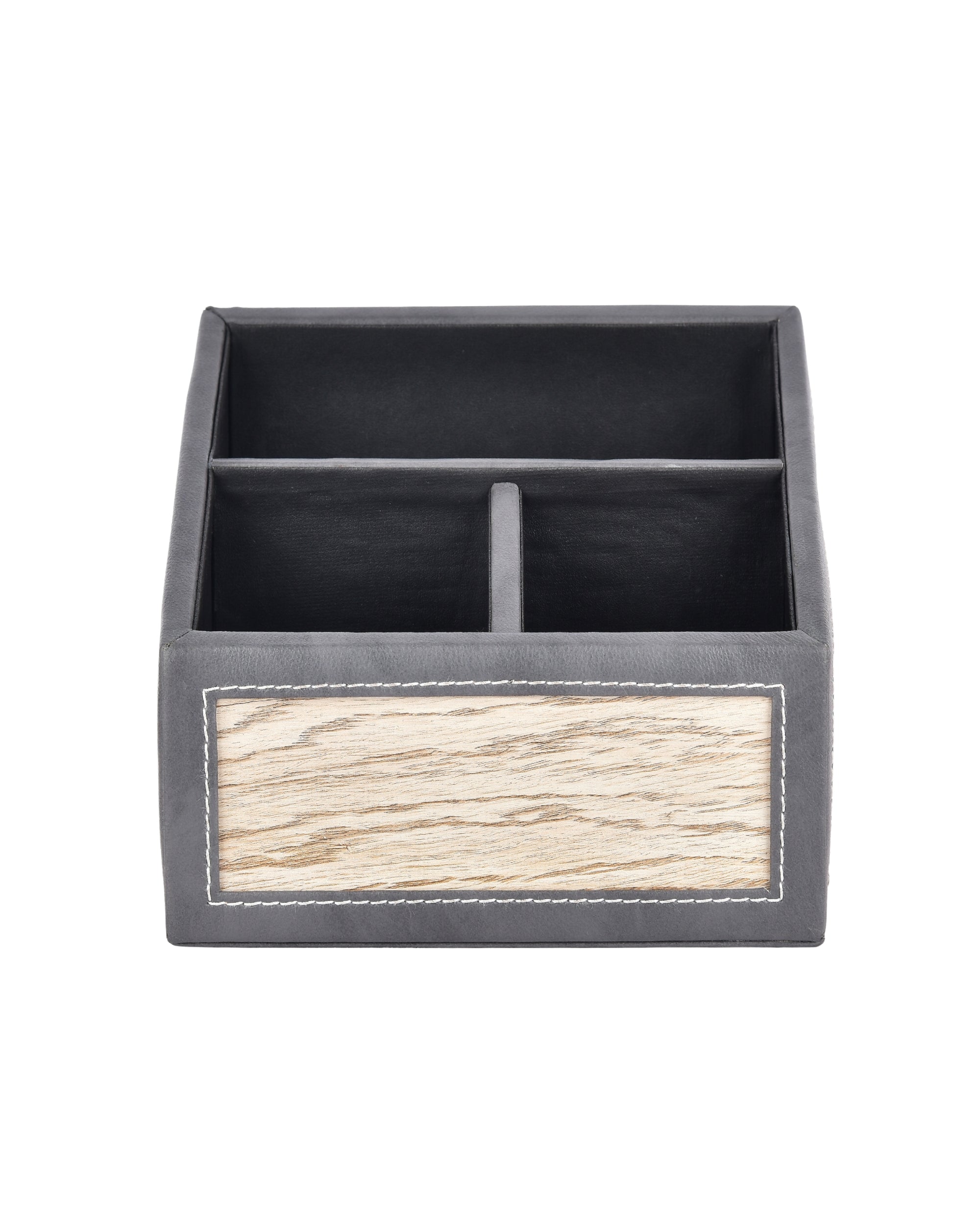 Premsons® Remote Holder – 3 Section Tabletop Organizer in Light Brown | Faux Leather with Refined Wooden Finish | Decorative & Practical Organizer