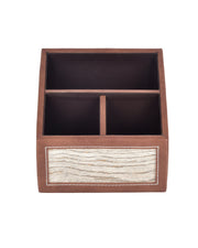 Premsons® Remote Holder – 3 Section Tabletop Organizer in Light Brown | Faux Leather with Refined Wooden Finish | Decorative & Practical Organizer