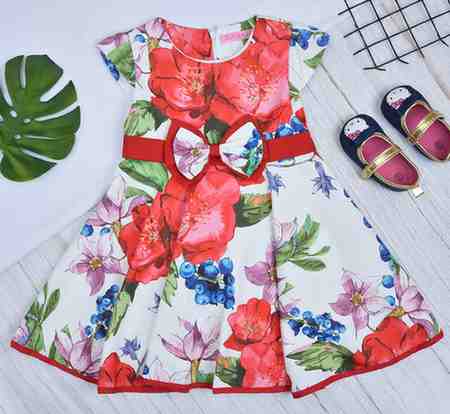 Premsons® White Tropical Floral Dress – Red Bow & Summer Bloom Print