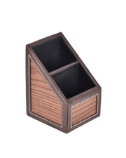 Premsons® Classic Remote Holder – 2 Section Tabletop Organizer in Light Brown | Faux Leather with Refined Wooden Finish | Decorative & Practical Organizer