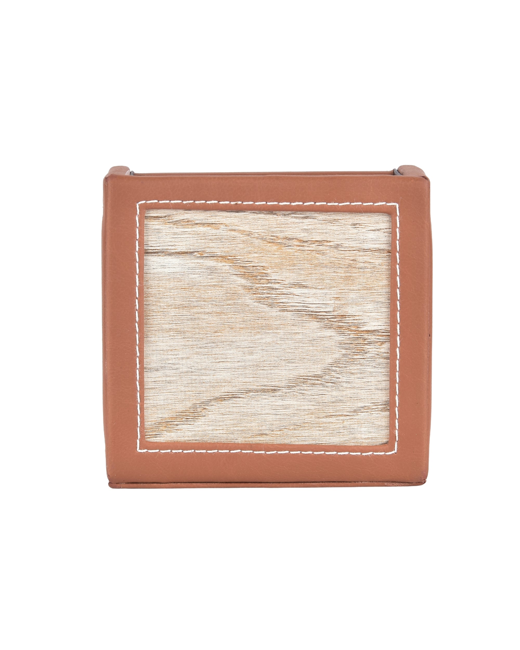 Premsons® Classic Remote Holder – 4 Section Tabletop Organizer in Light Brown | Faux Leather with Refined Wooden Finish | Decorative & Practical Organizer