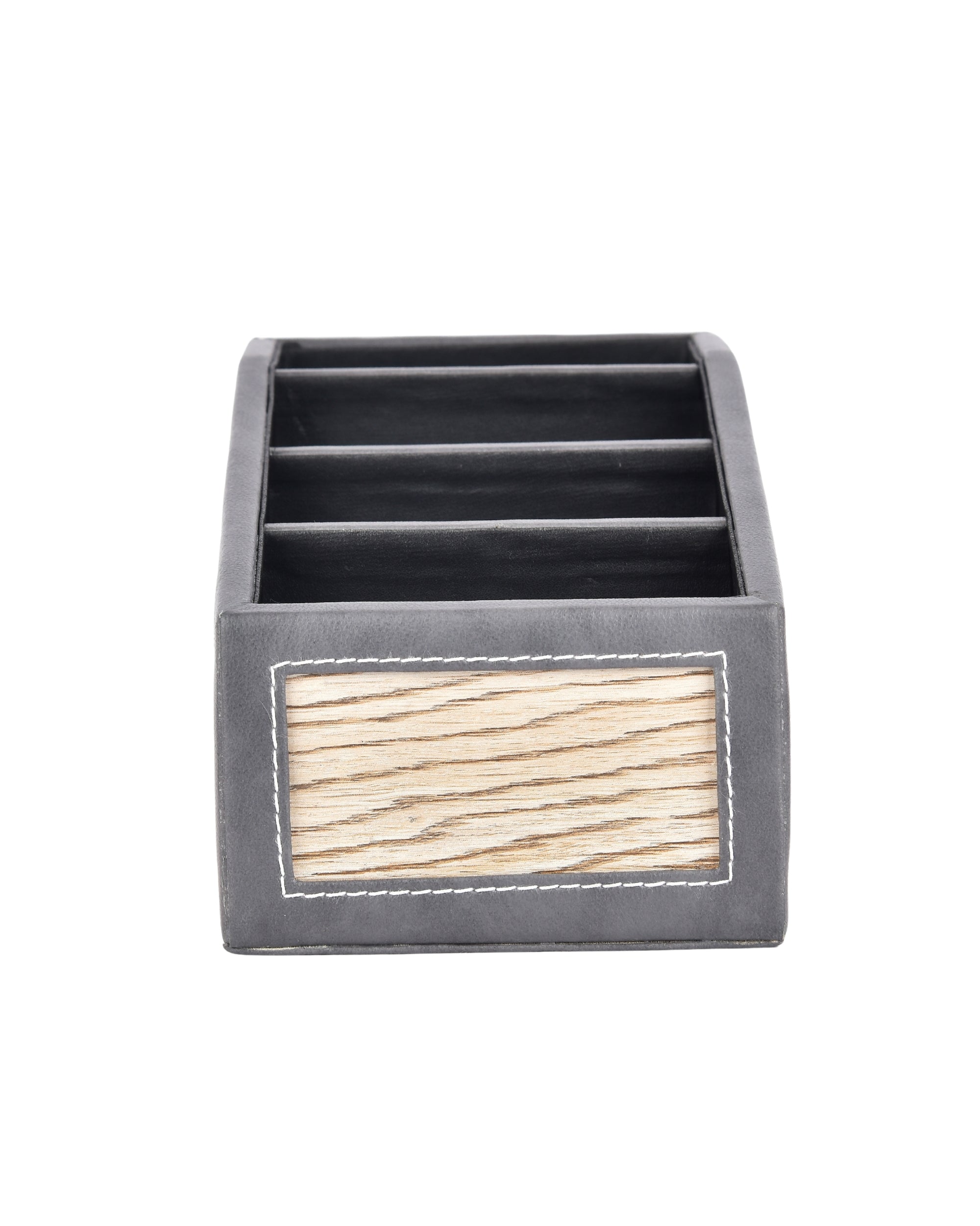 Premsons® Classic Remote Holder – 4 Section Tabletop Organizer in Light Brown | Faux Leather with Refined Wooden Finish | Decorative & Practical Organizer