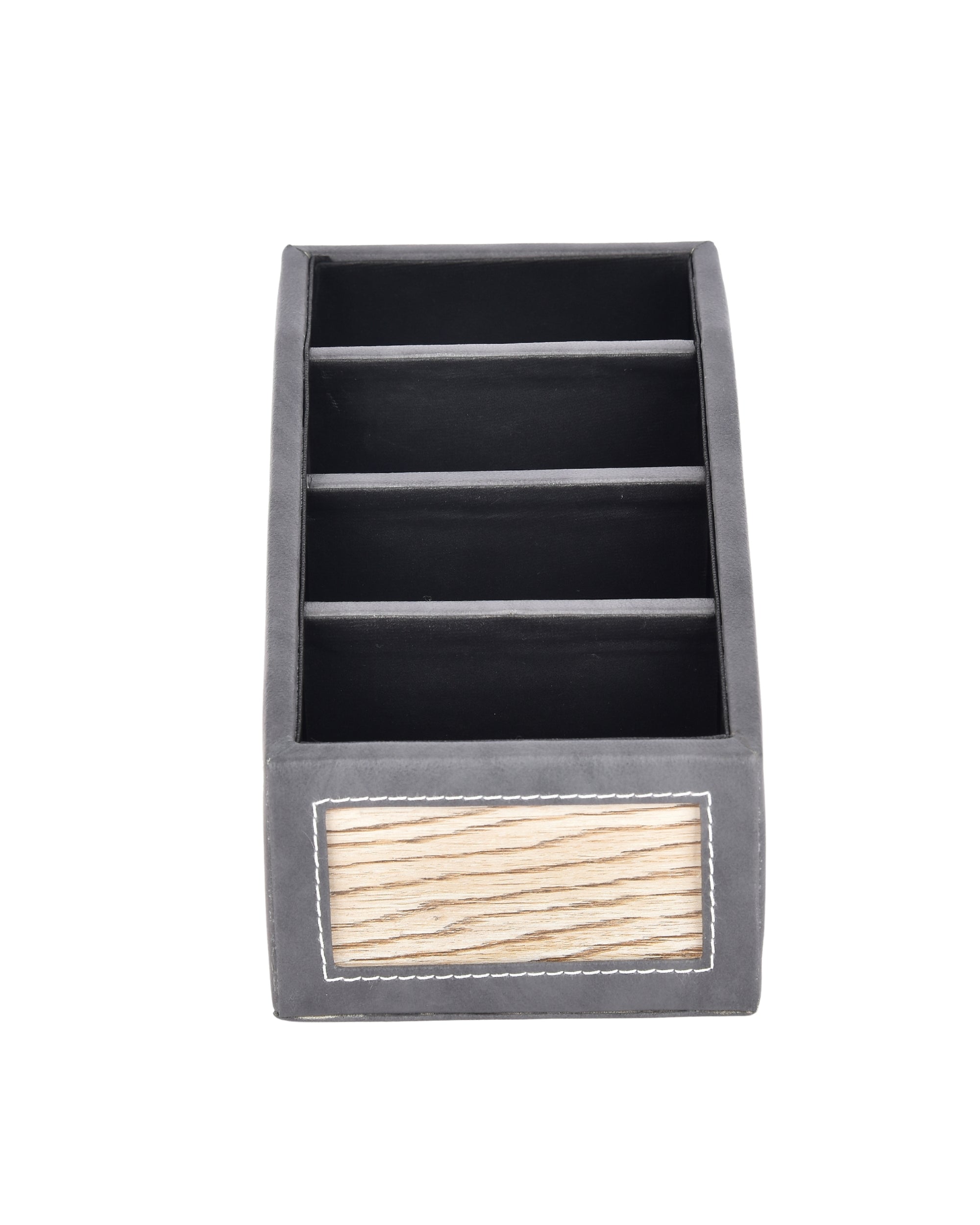 Premsons® Classic Remote Holder – 4 Section Tabletop Organizer in Light Brown | Faux Leather with Refined Wooden Finish | Decorative & Practical Organizer