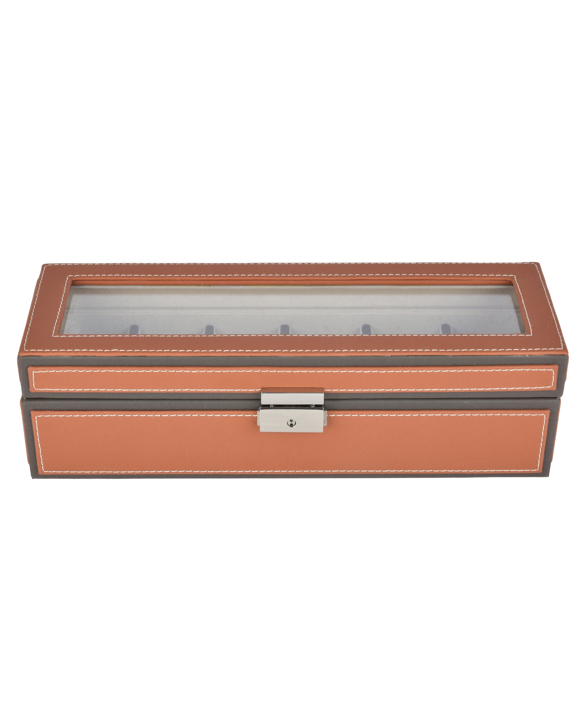 Premsons® Premium Leatherette 6-Slot Watch Box Holder and Organizer Case for Men and Women | Elegant Storage for Watches | Orange & Grey