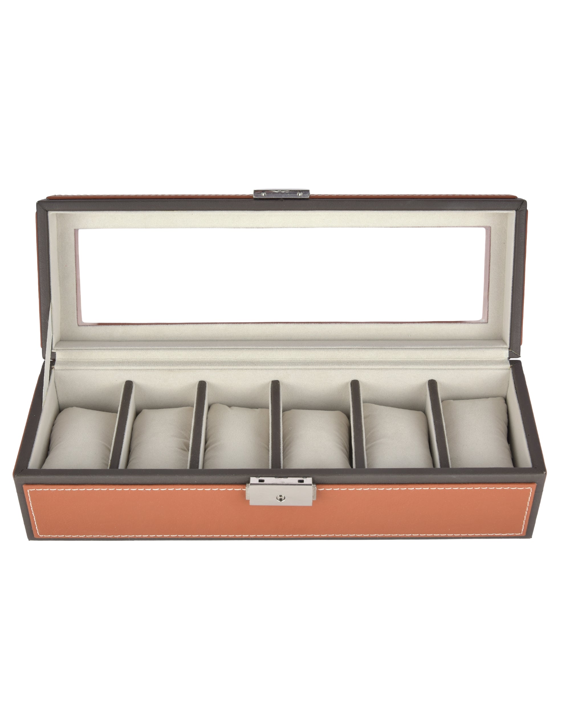 Premsons® Premium Leatherette 6-Slot Watch Box Holder and Organizer Case for Men and Women | Elegant Storage for Watches | Orange & Grey