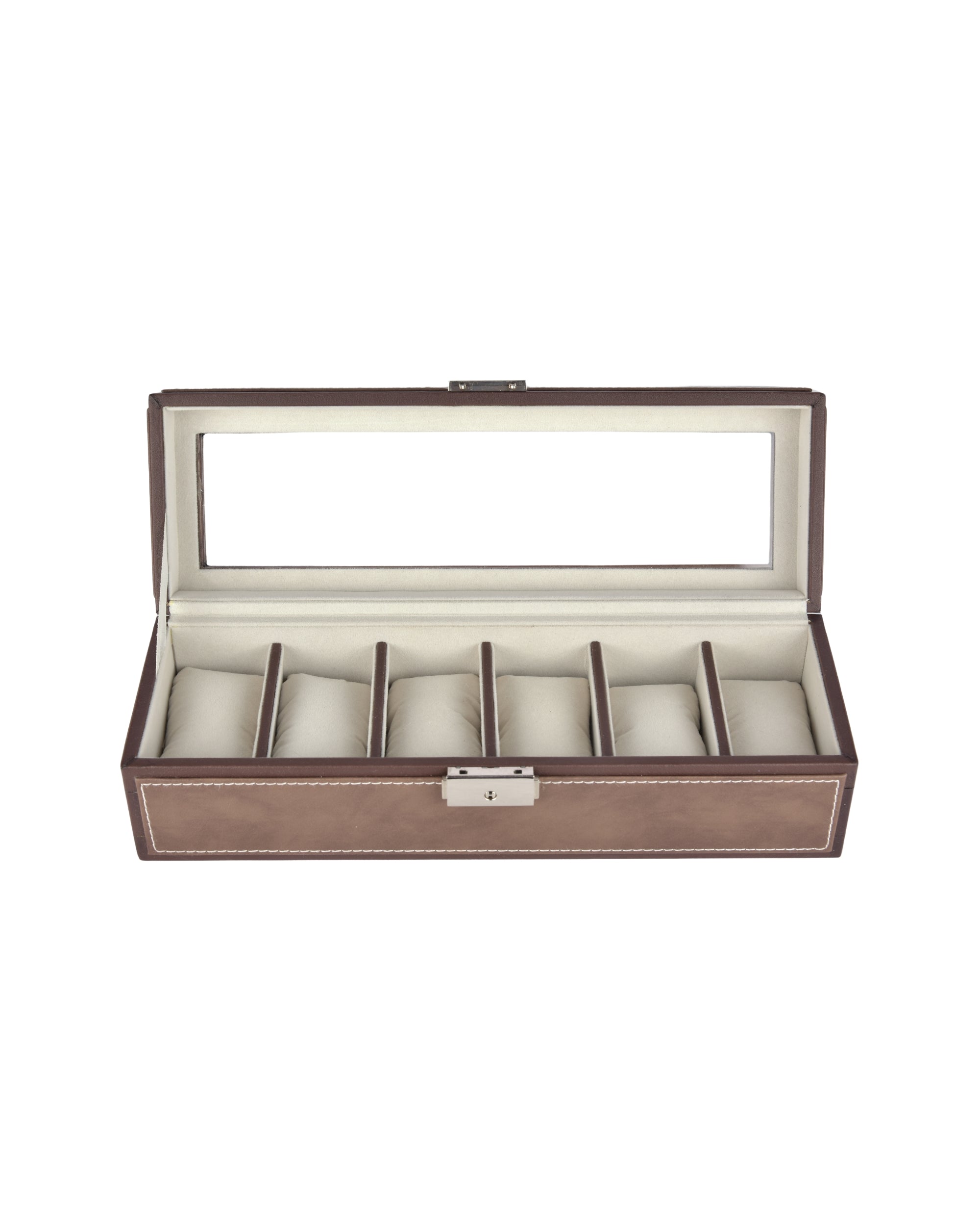Premsons® Premium Leatherette 6-Slot Watch Box Holder and Organizer Case for Men and Women | Elegant Storage for Watches | Brown & Dark Brown