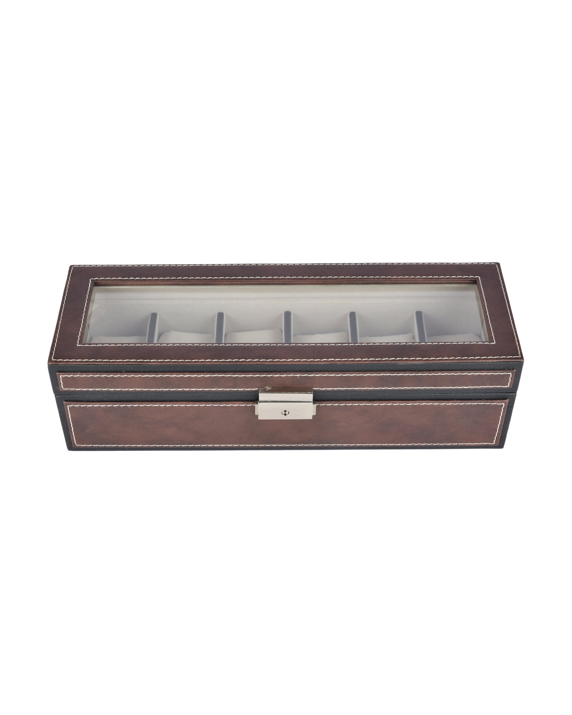 Premsons® Premium Leatherette 6-Slot Watch Box Holder and Organizer Case for Men and Women | Elegant Storage for Watches | Dark Brown & Black