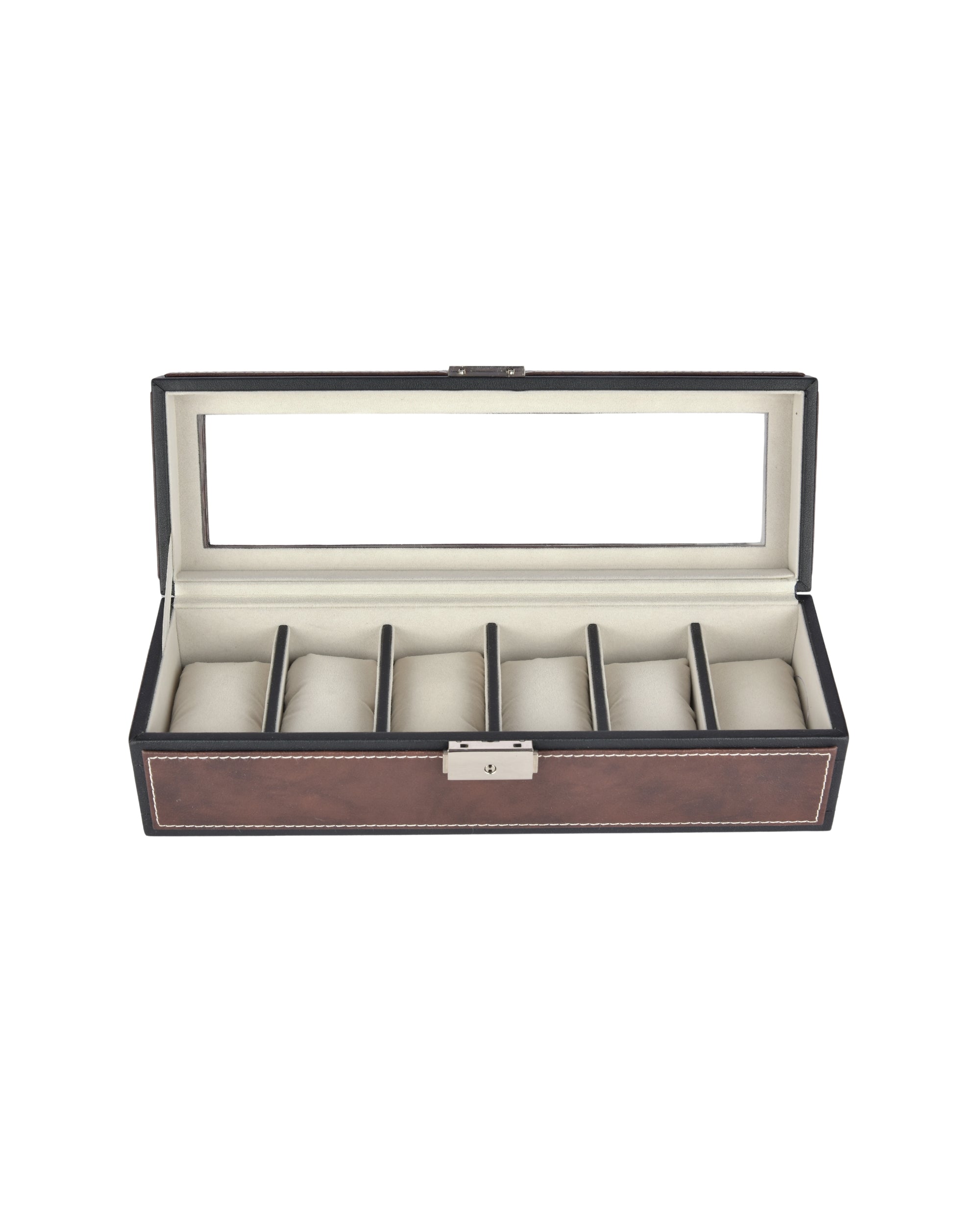 Premsons® Premium Leatherette 6-Slot Watch Box Holder and Organizer Case for Men and Women | Elegant Storage for Watches | Dark Brown & Black