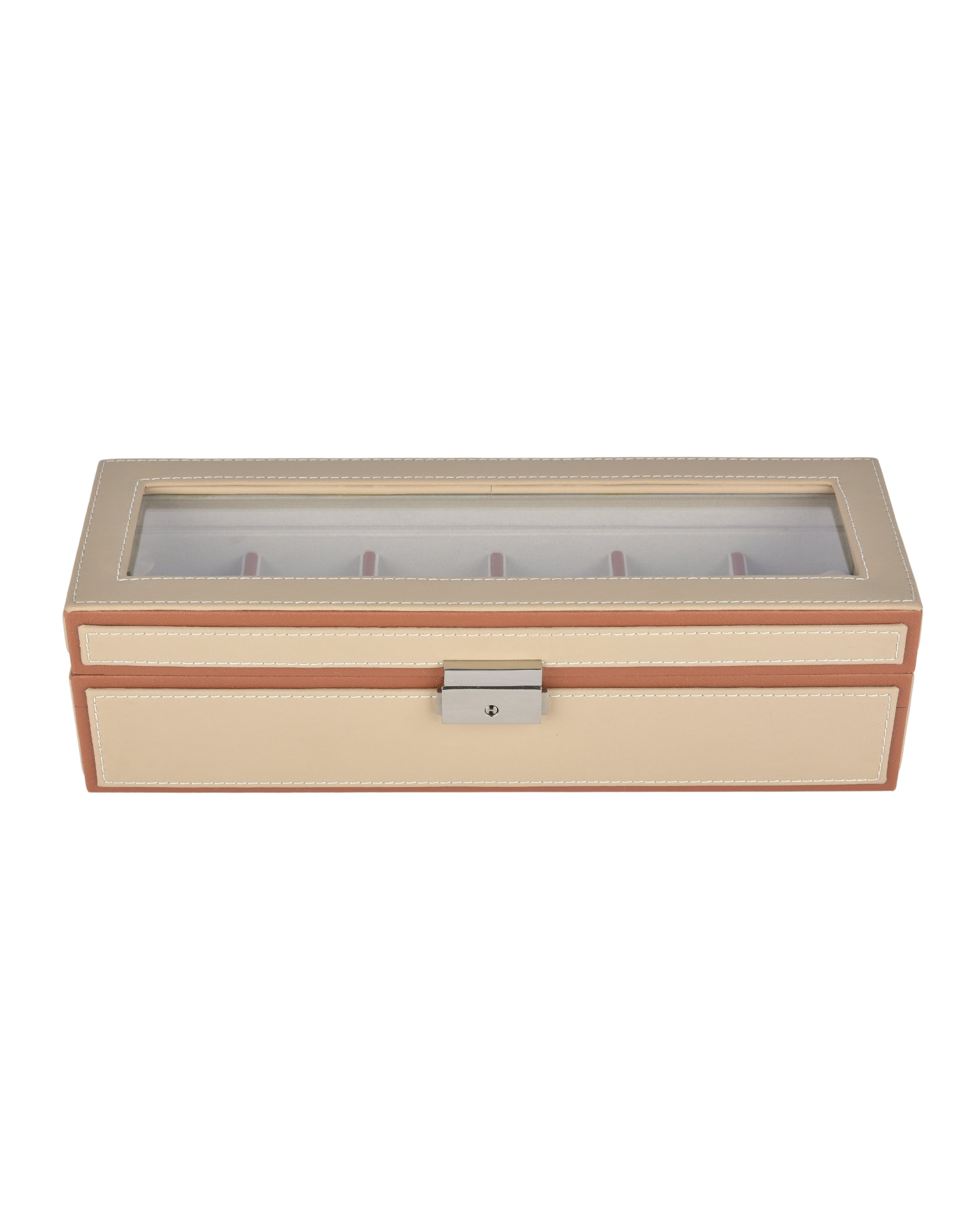Premsons® Premium Leatherette 6-Slot Watch Box Holder and Organizer Case for Men and Women | Elegant Storage for Watches | Beige & Orange