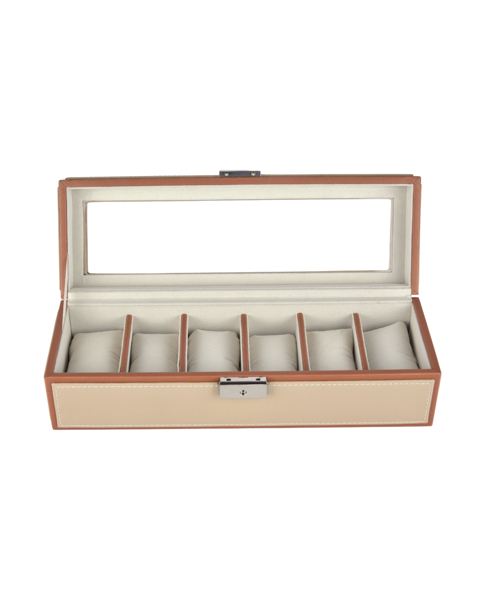Premsons® Premium Leatherette 6-Slot Watch Box Holder and Organizer Case for Men and Women | Elegant Storage for Watches | Beige & Orange
