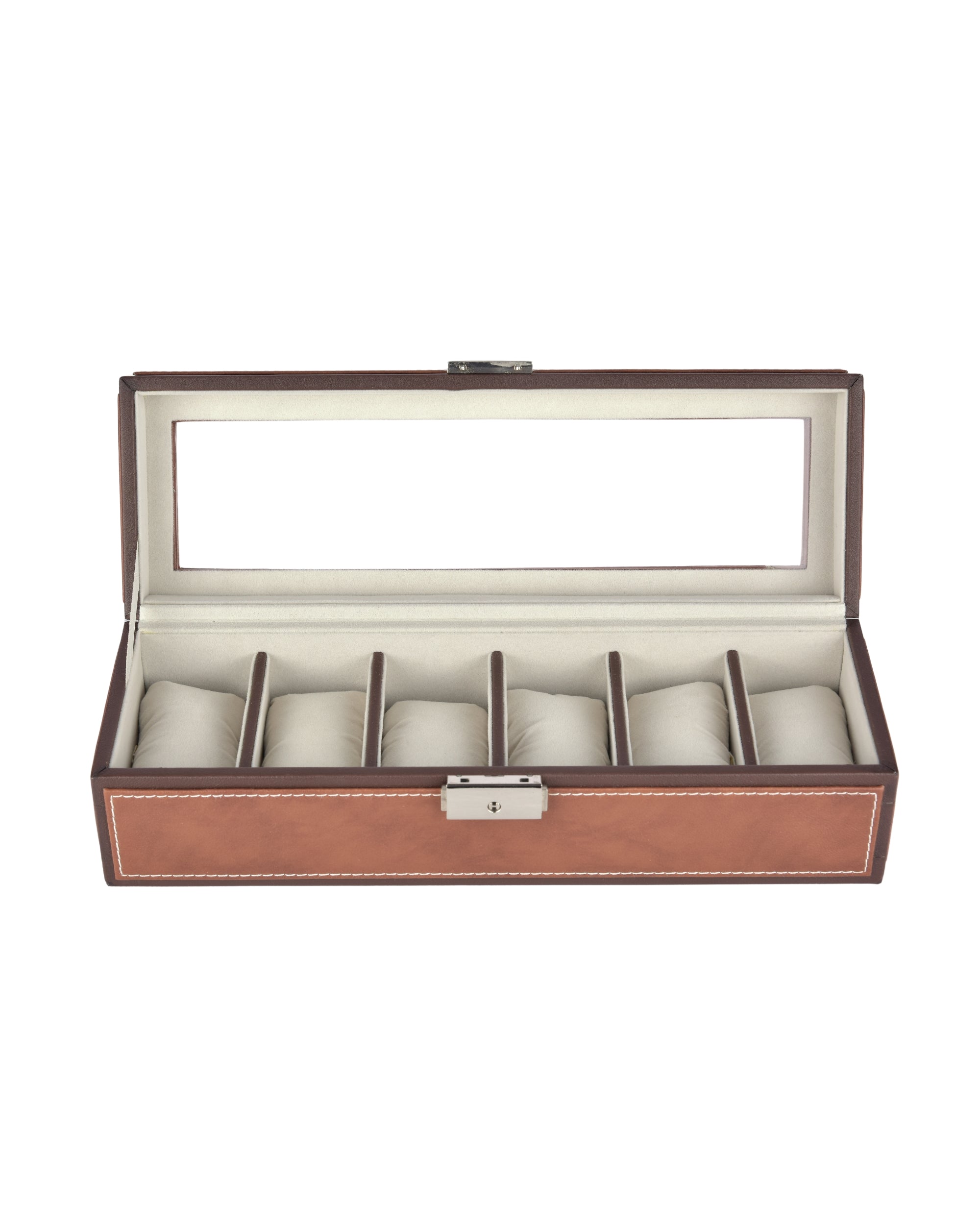 Premsons® Premium Leatherette 6-Slot Watch Box Holder and Organizer Case for Men and Women | Elegant Storage for Watches | Tan & Dark Brown