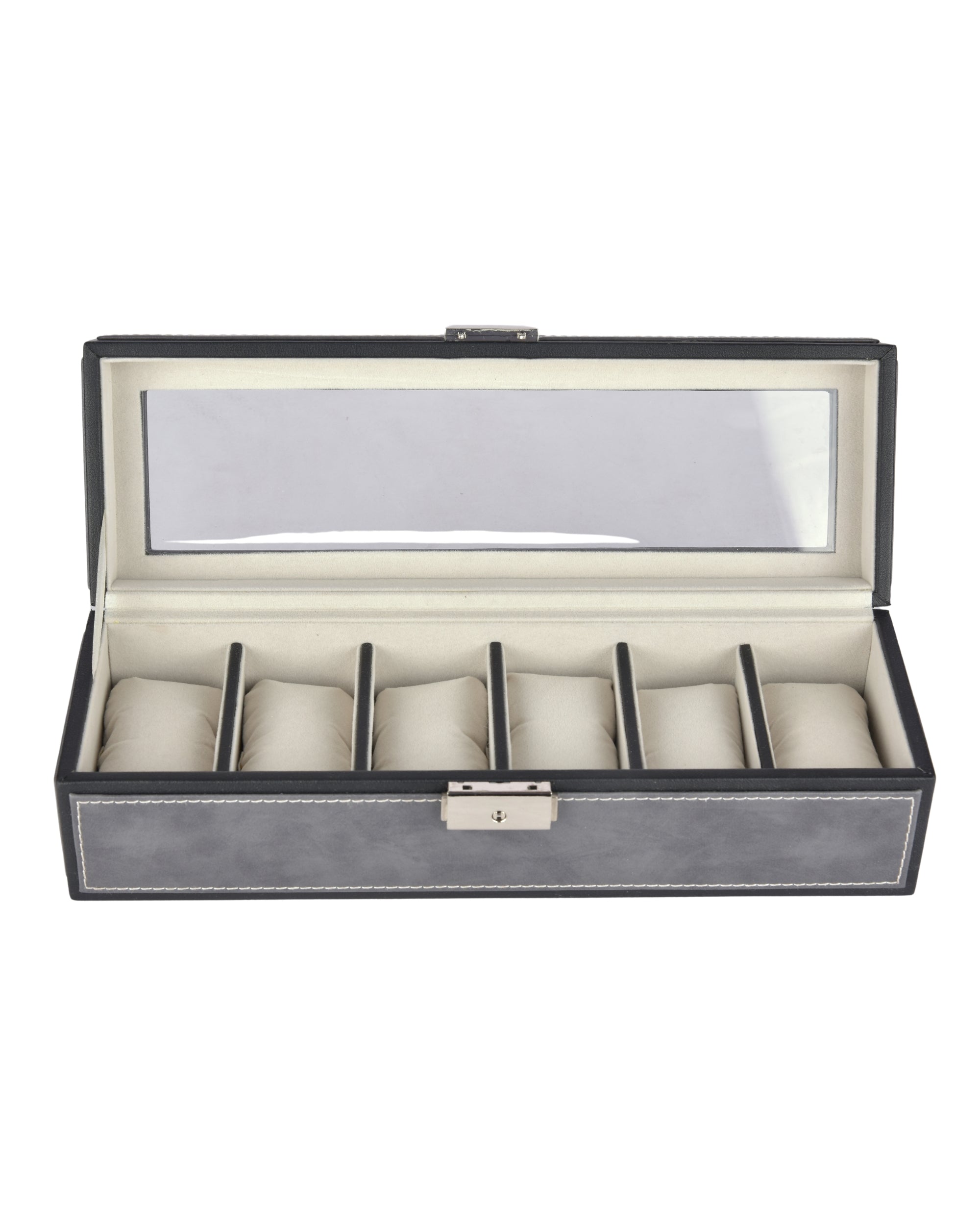 Premsons® Premium Leatherette 6-Slot Watch Box Holder and Organizer Case for Men and Women | Elegant Storage for Watches | Grey & Black