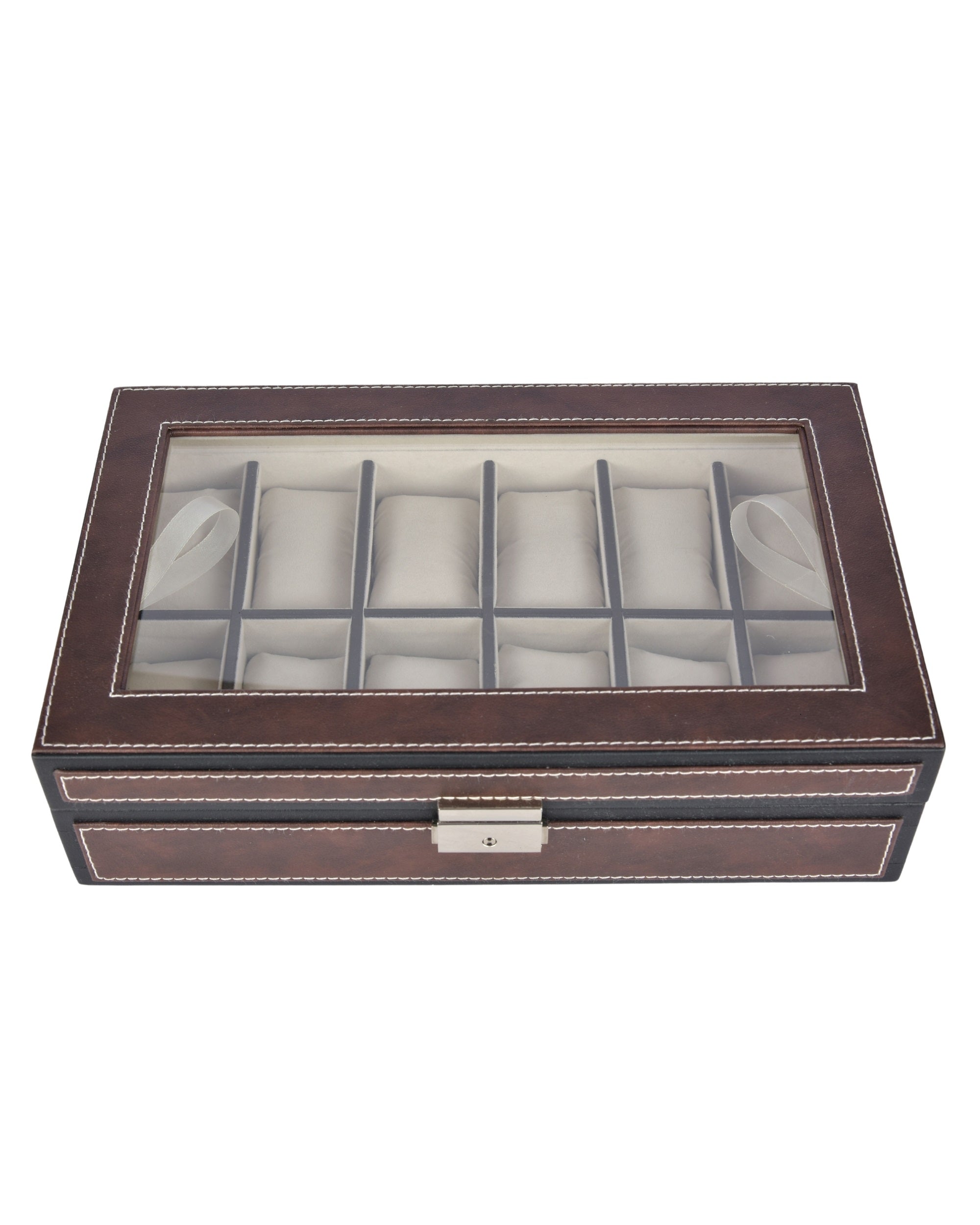 Premsons® Premium Leatherette 12-Slot Watch Box Holder and Organizer Case for Men and Women | Elegant Storage for Watches | Dark Brown & Black