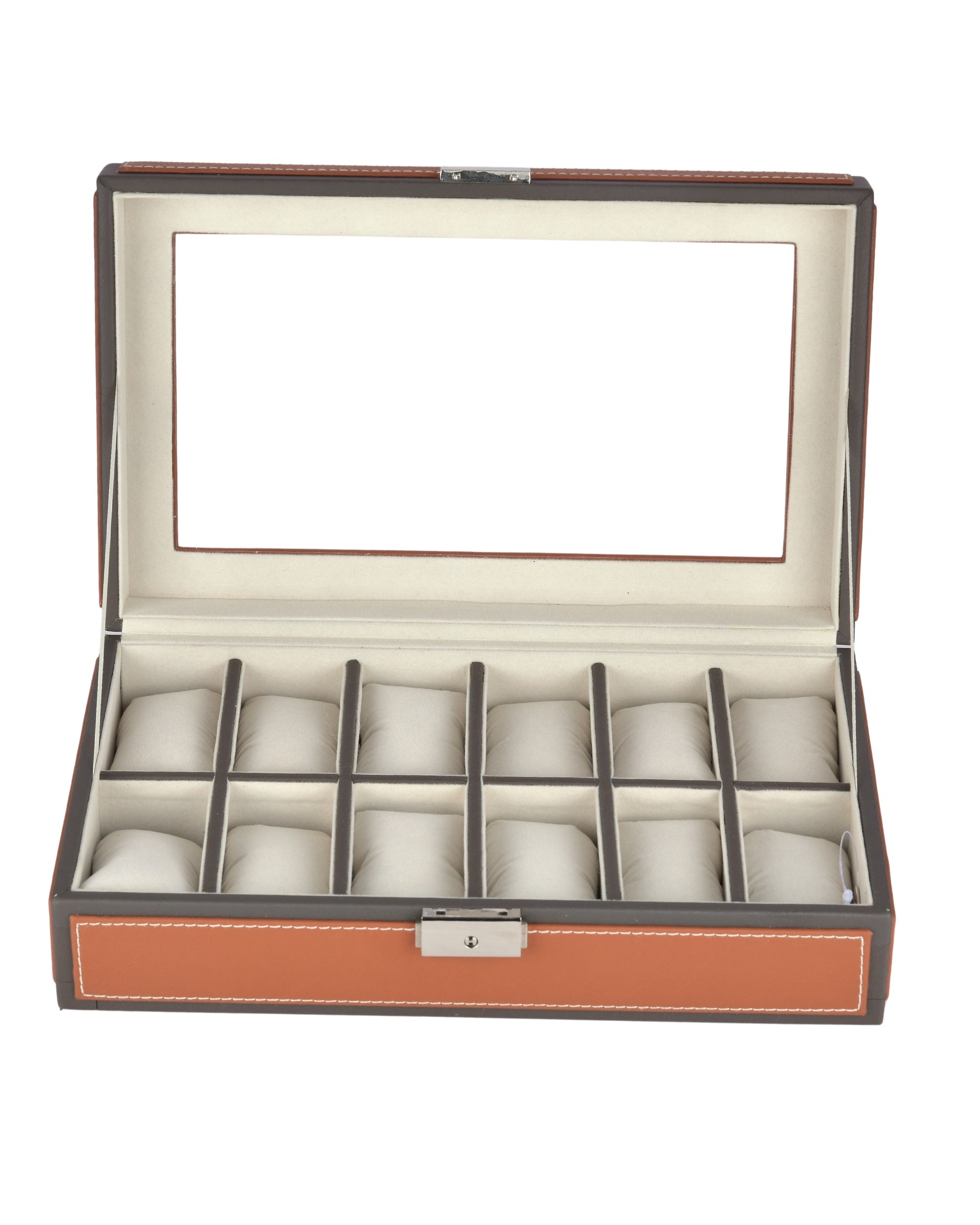 Premsons® Premium Leatherette 12-Slot Watch Box Holder and Organizer Case for Men and Women | Elegant Storage for Watches | Orange & Grey