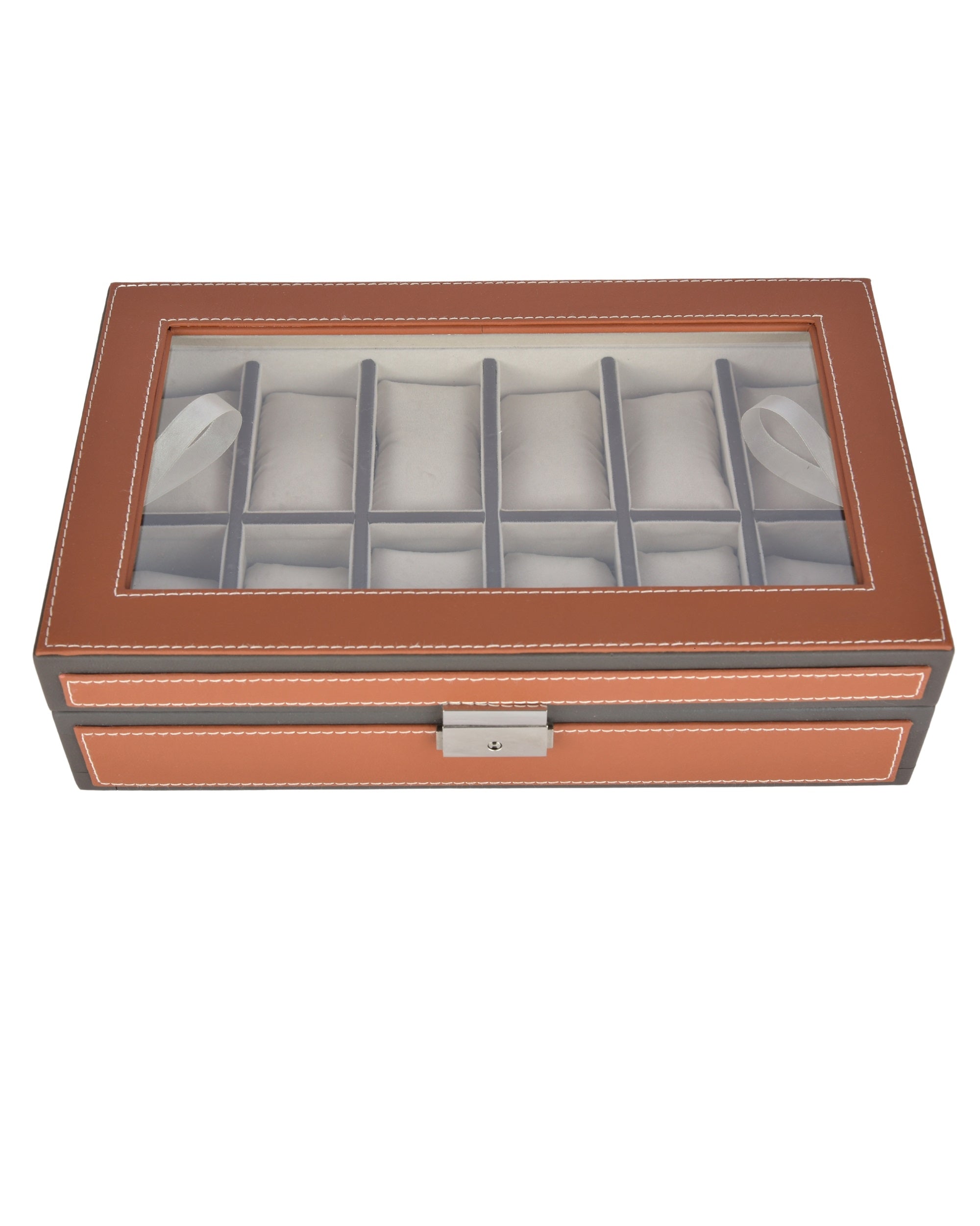 Premsons® Premium Leatherette 12-Slot Watch Box Holder and Organizer Case for Men and Women | Elegant Storage for Watches | Orange & Grey