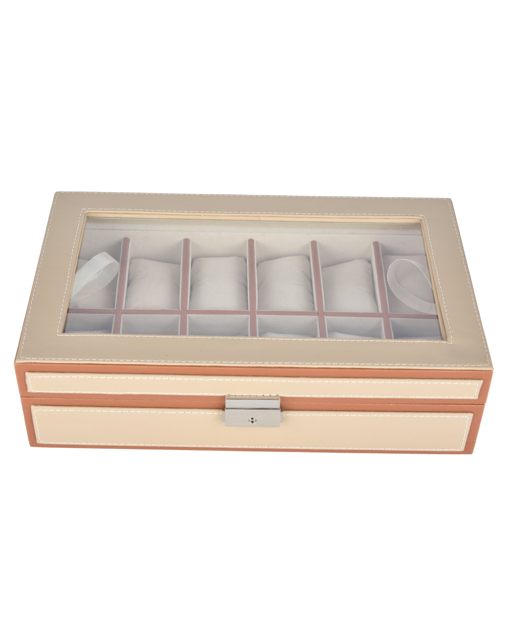 Premsons® Premium Leatherette 12-Slot Watch Box Holder and Organizer Case for Men and Women | Elegant Storage for Watches | Beige & Orange