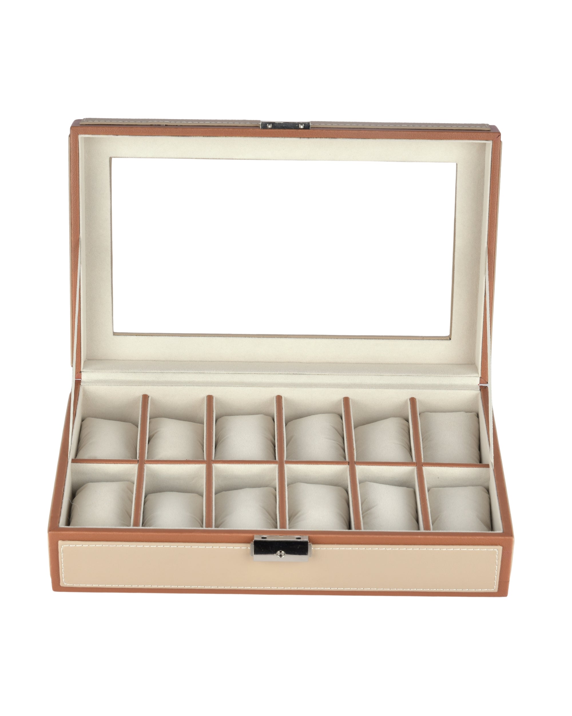 Premsons® Premium Leatherette 12-Slot Watch Box Holder and Organizer Case for Men and Women | Elegant Storage for Watches | Beige & Orange