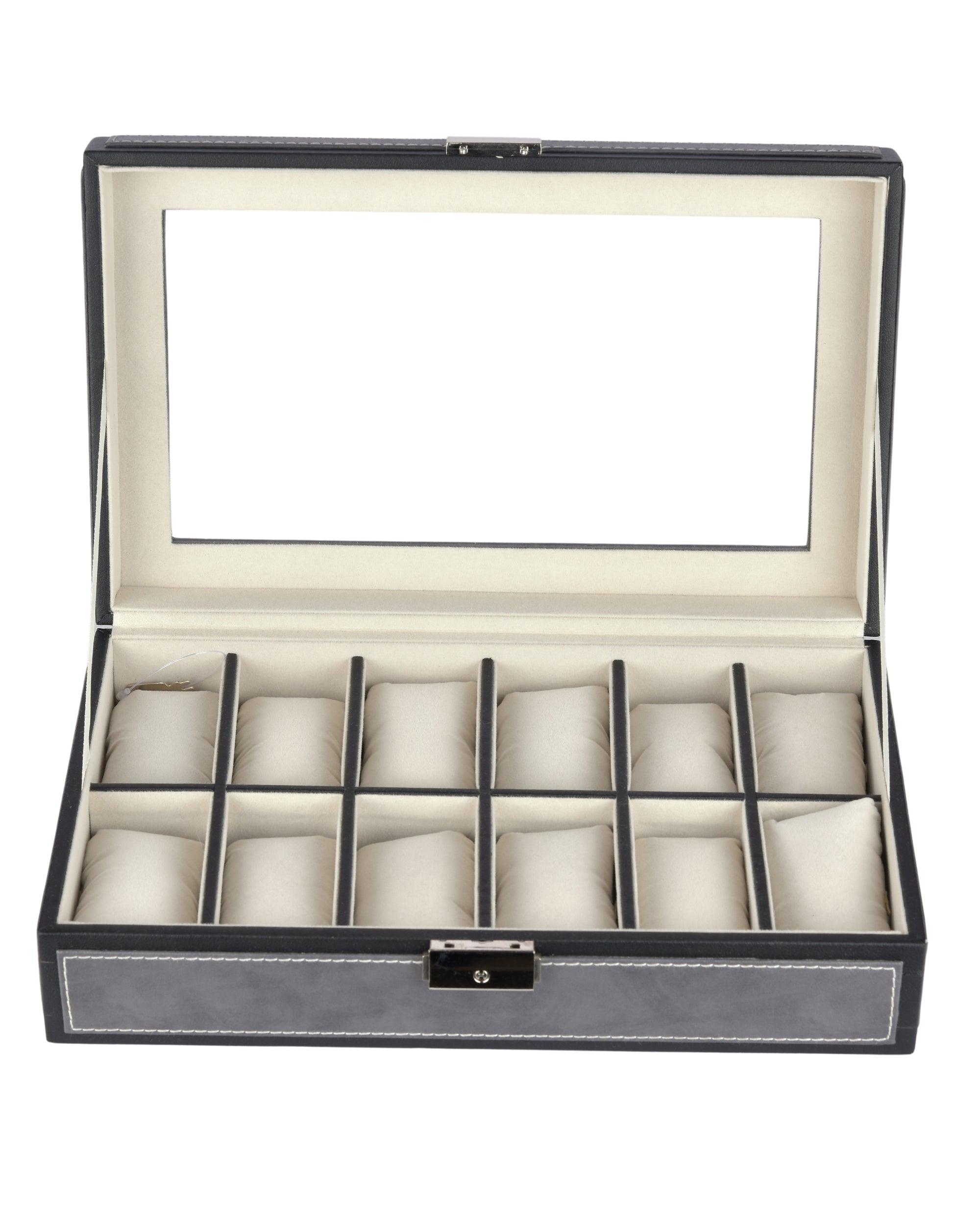 Premsons® Premium Leatherette 12-Slot Watch Box Holder and Organizer Case for Men and Women | Elegant Storage for Watches | Grey & Black