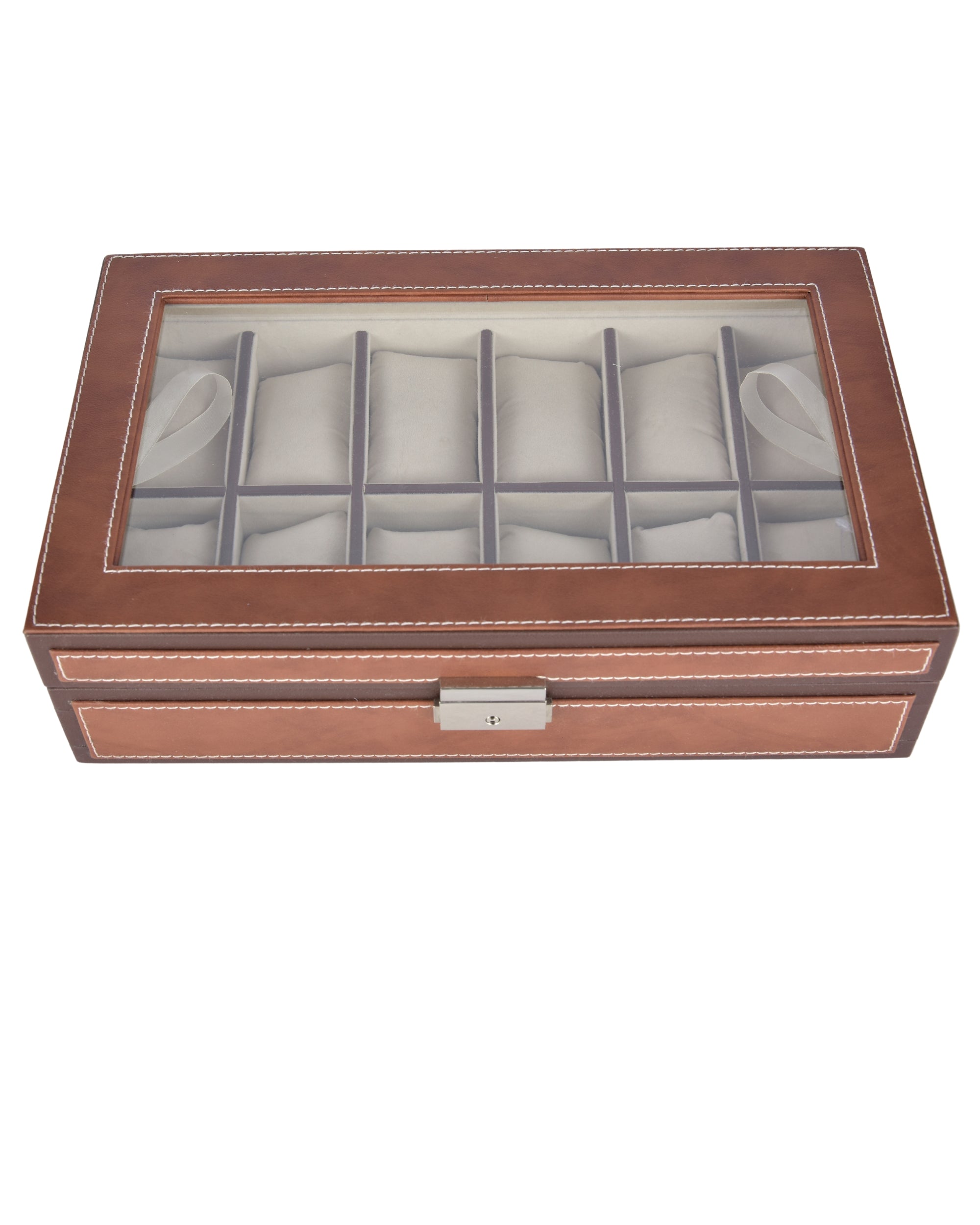 Premsons® Premium Leatherette 12-Slot Watch Box Holder and Organizer Case for Men and Women | Elegant Storage for Watches | Tan & Dark Brown