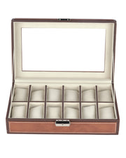 Premsons® Premium Leatherette 12-Slot Watch Box Holder and Organizer Case for Men and Women | Elegant Storage for Watches | Tan & Dark Brown