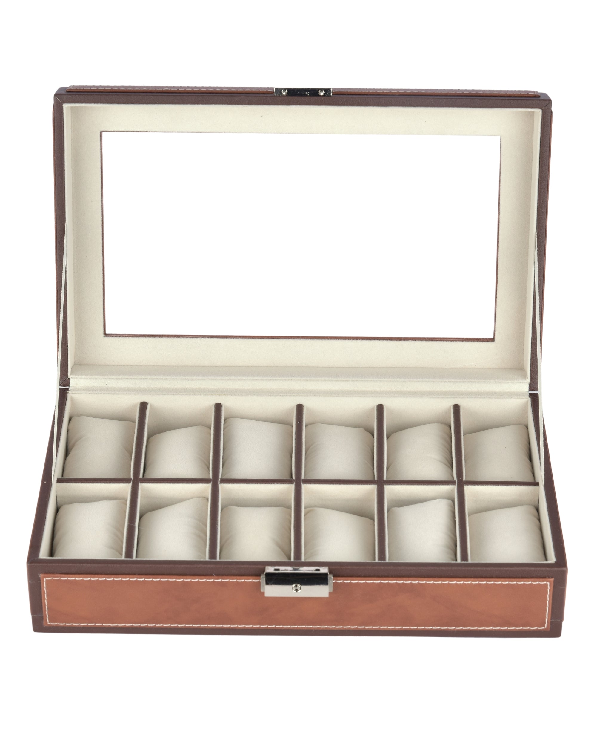 Premsons® Premium Leatherette 12-Slot Watch Box Holder and Organizer Case for Men and Women | Elegant Storage for Watches | Tan & Dark Brown