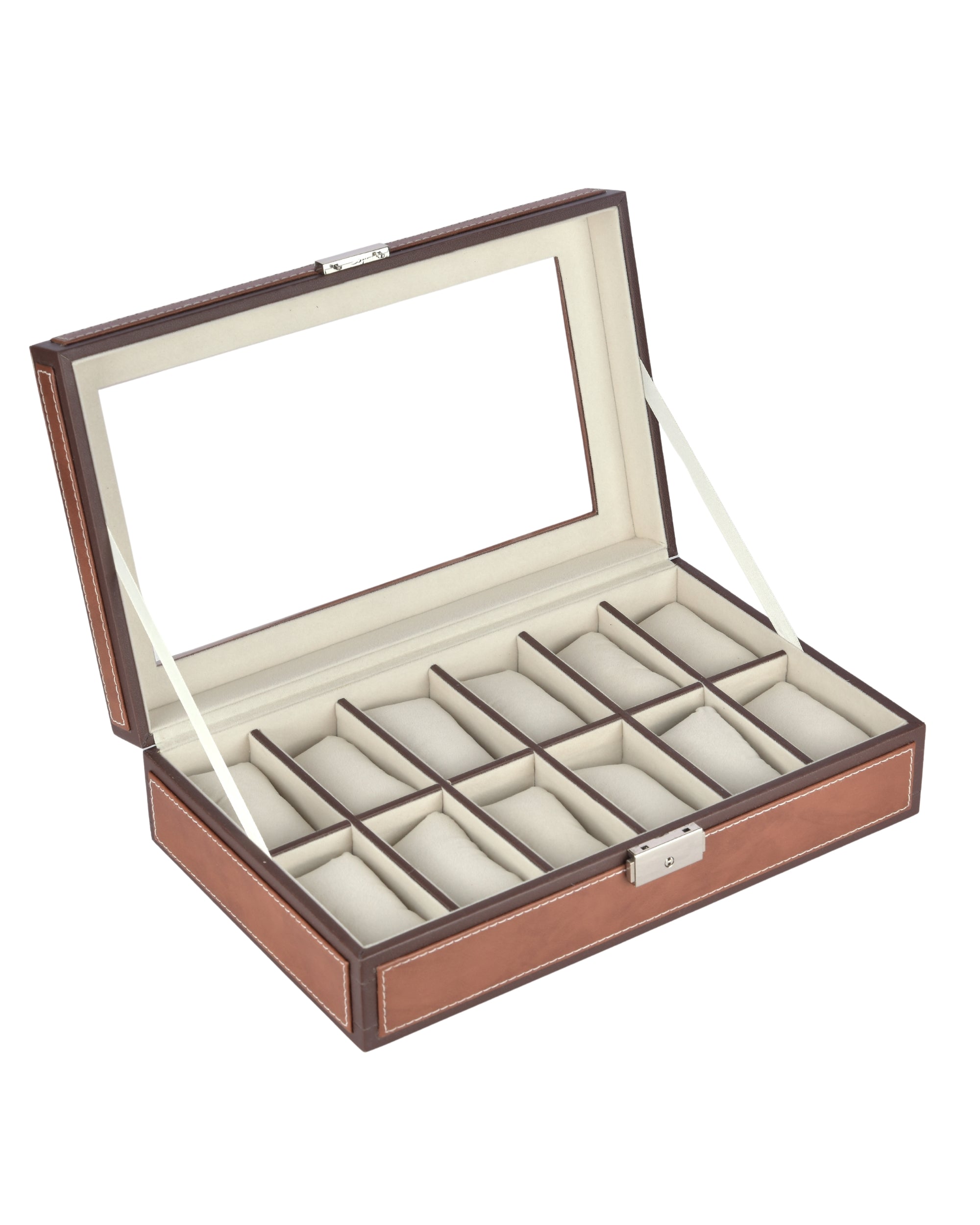 Premsons® Premium Leatherette 12-Slot Watch Box Holder and Organizer Case for Men and Women | Elegant Storage for Watches | Tan & Dark Brown