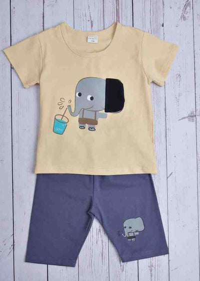 Premsons® Beige Elephant Boys’ T-Shirt & Shorts Set