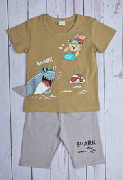 Premsons® Mustard Shark Adventure Boys’ T-Shirt & Shorts Set