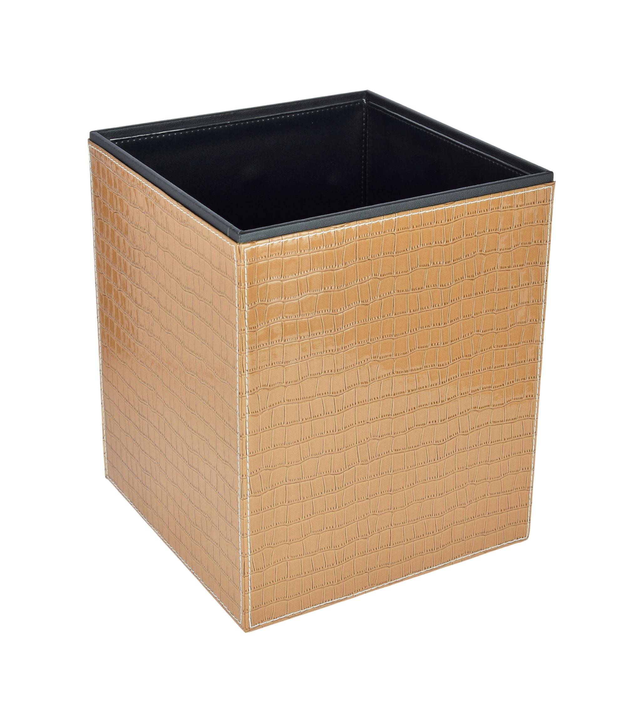 Premsons® Faux Leather Dustbin - Stylish & Durable Waste Bin for Home, Office, & Bedroom - Croc Pattern - Square - Beige - 5 litres