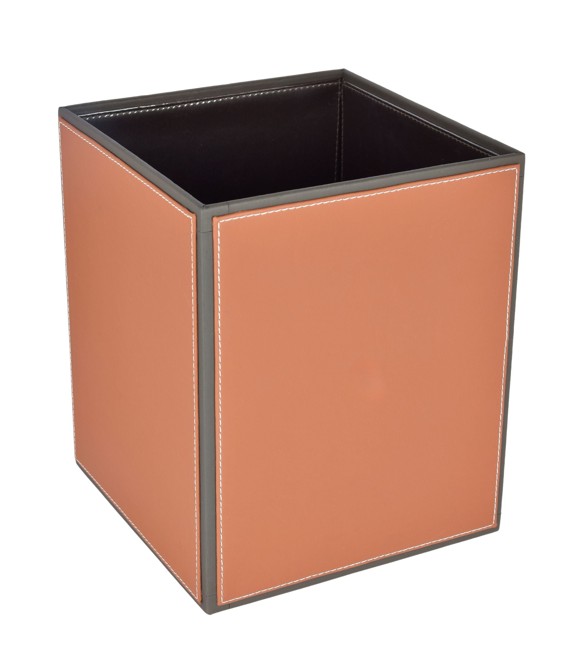 Premsons® Faux Leather Dustbin - Stylish & Durable Waste Bin for Home, Office, & Bedroom - Two Tone Square - Orange + Grey - 5 Litres