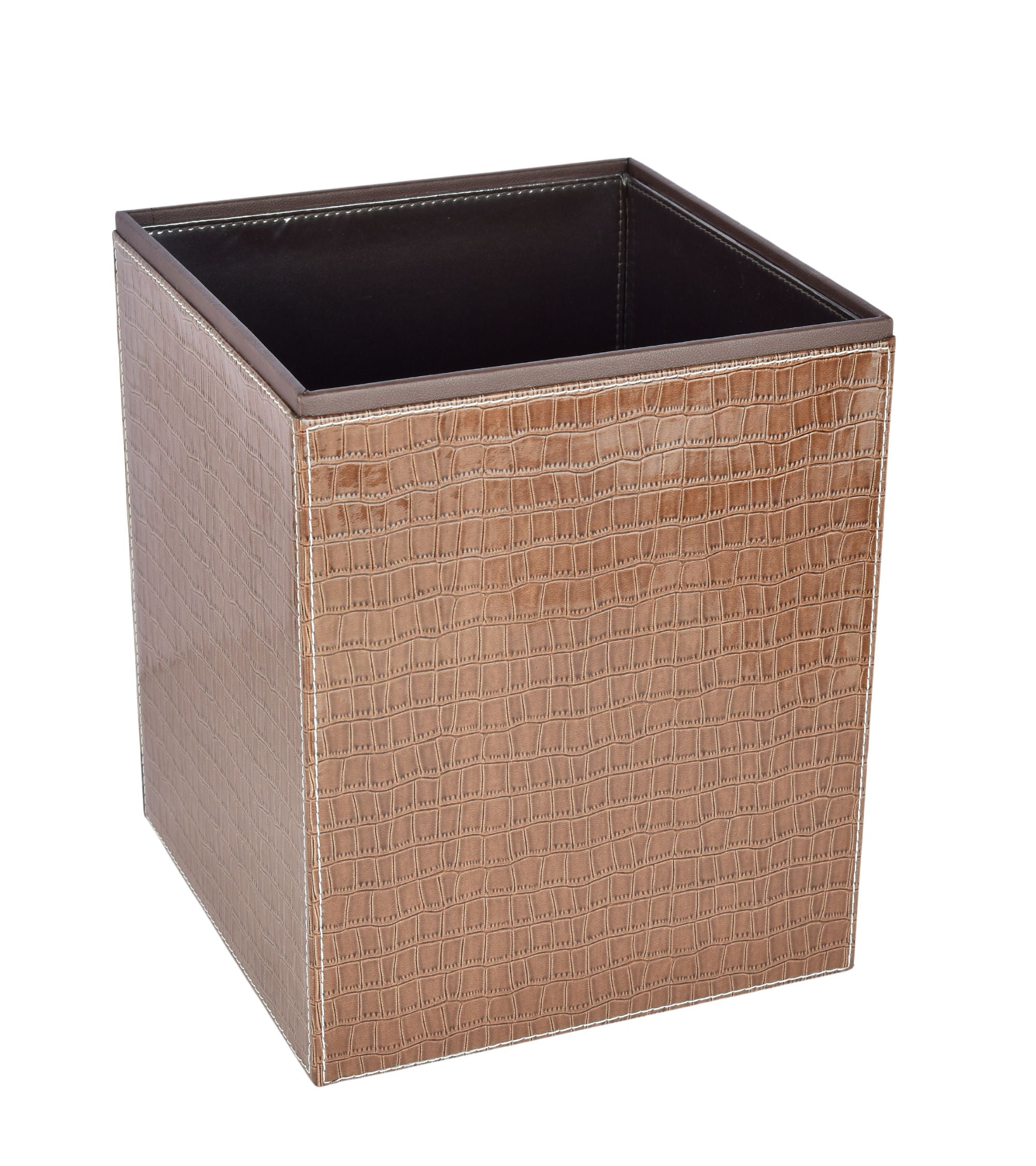 Premsons® Faux Leather Dustbin - Stylish & Durable Waste Bin for Home, Office, & Bedroom - Croc Pattern - Square - Brown - 5 litres