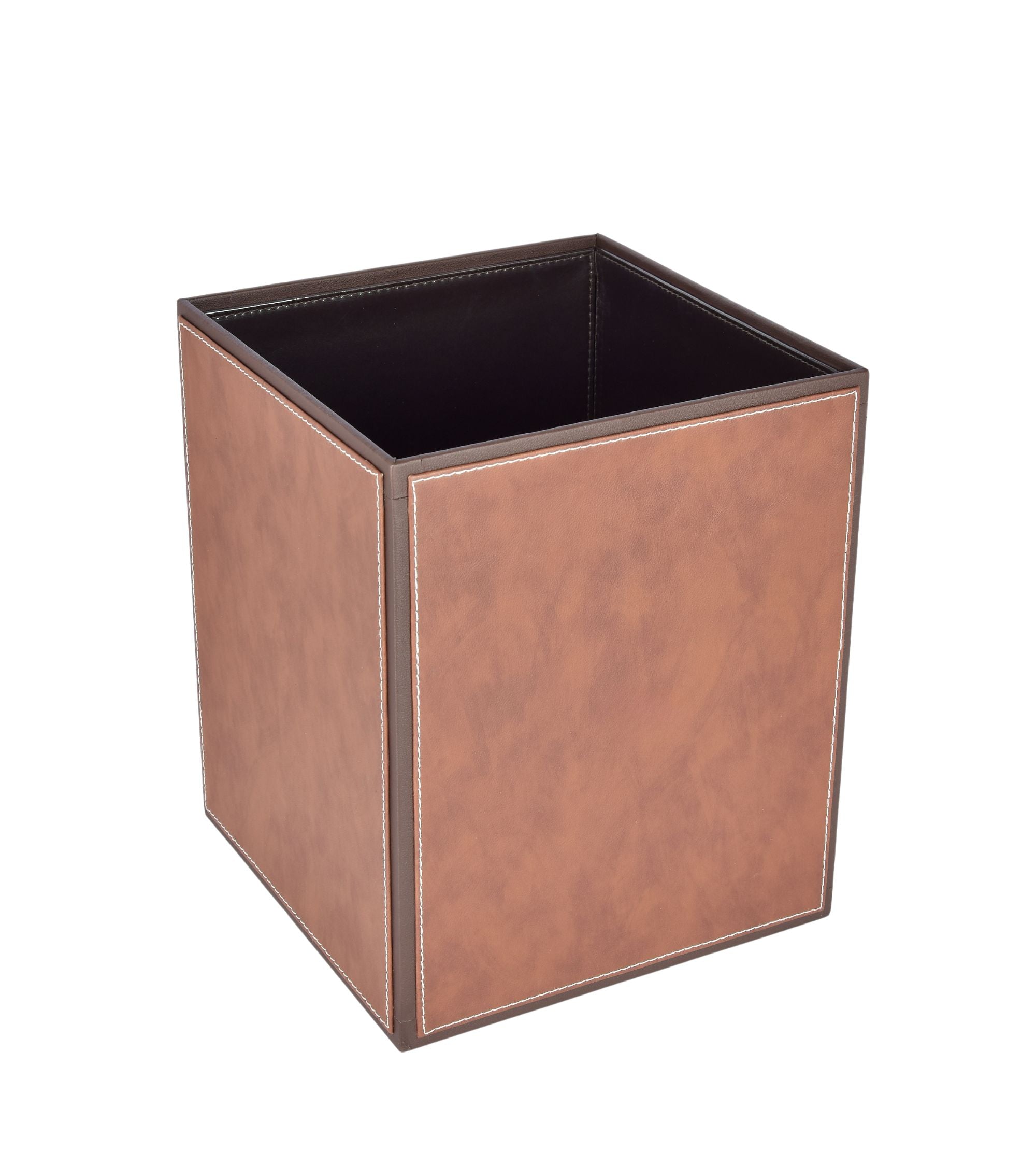 Premsons® Faux Leather Dustbin - Stylish & Durable Waste Bin for Home, Office, & Bedroom - Two Tone Square - Dark Orange + Brown - 5 Litres