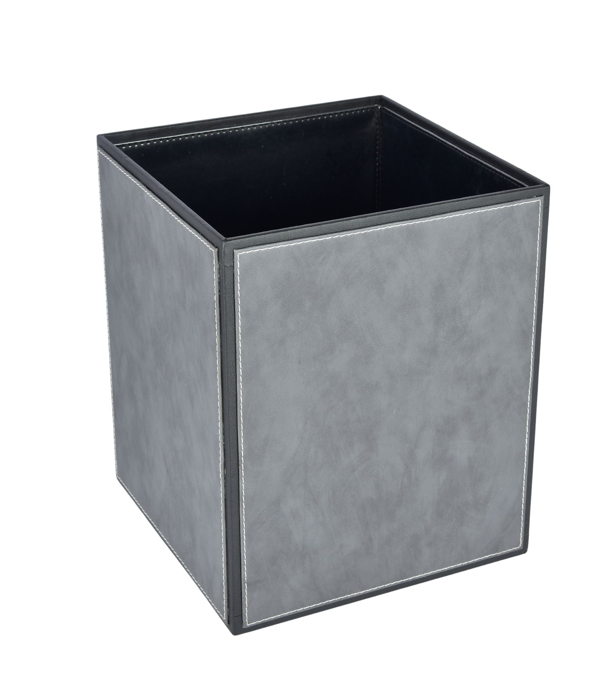 Premsons® Faux Leather Dustbin - Stylish & Durable Waste Bin for Home, Office, & Bedroom - Two Tone Square - Grey + Black - 5 Litres