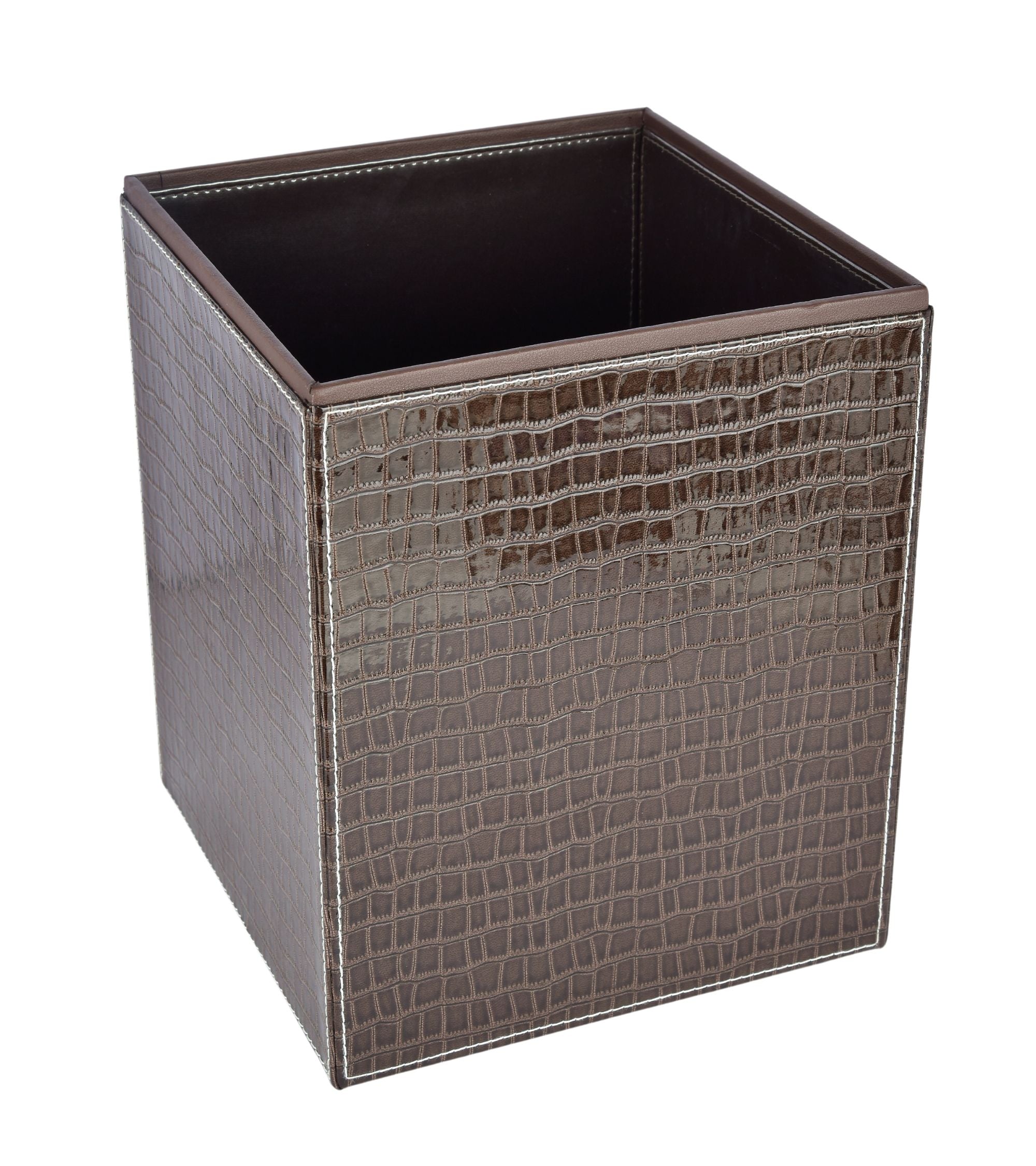 Premsons® Faux Leather Dustbin - Stylish & Durable Waste Bin for Home, Office, & Bedroom - Croc Pattern - Square - Dark Brown - 5 litres