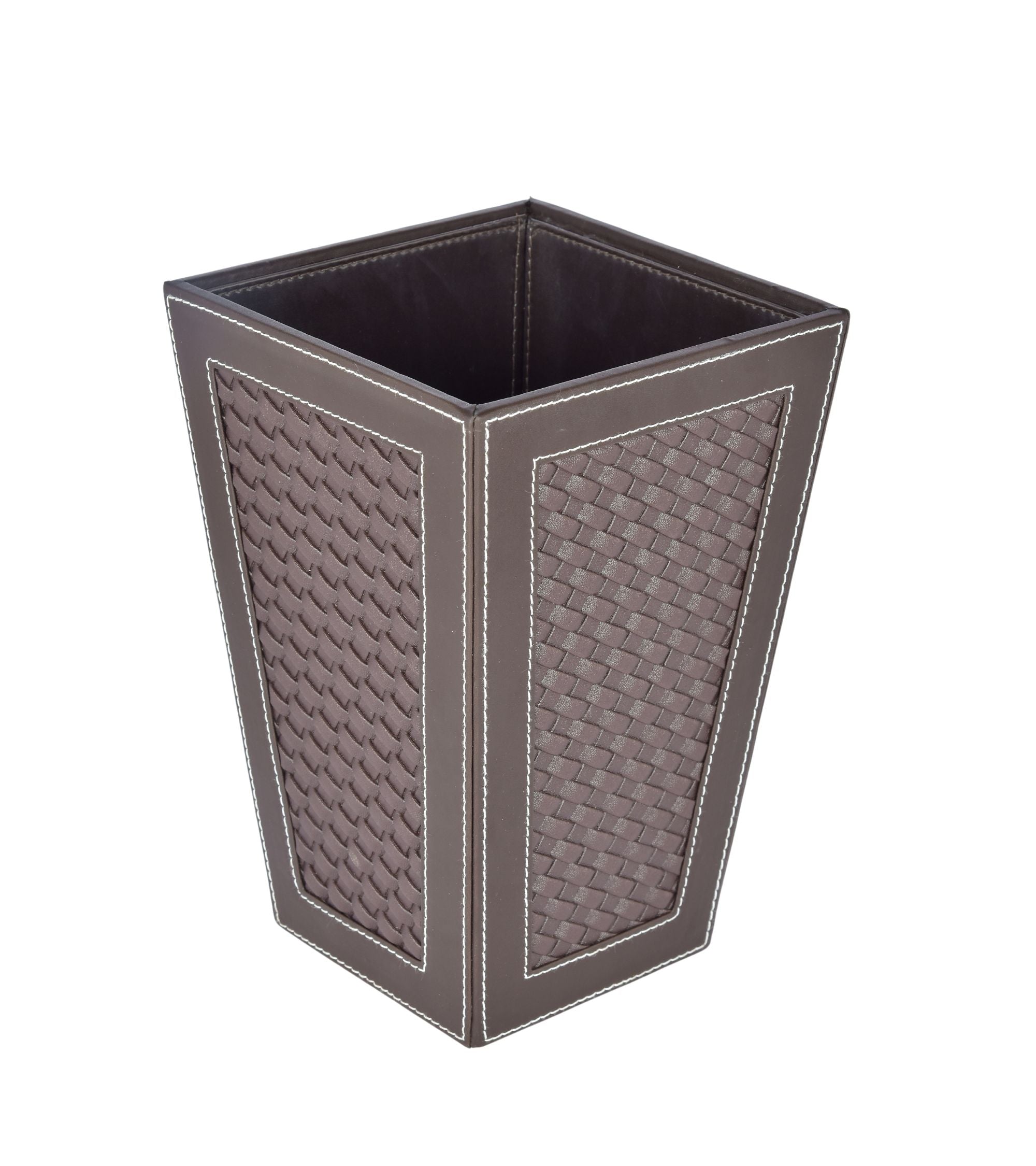 Premsons® Premium Faux Leather Dustbin - Sleek & Modern Waste Basket for Office & Living Room - Woven - Cone Shaped - Brown - 2.5 Litres