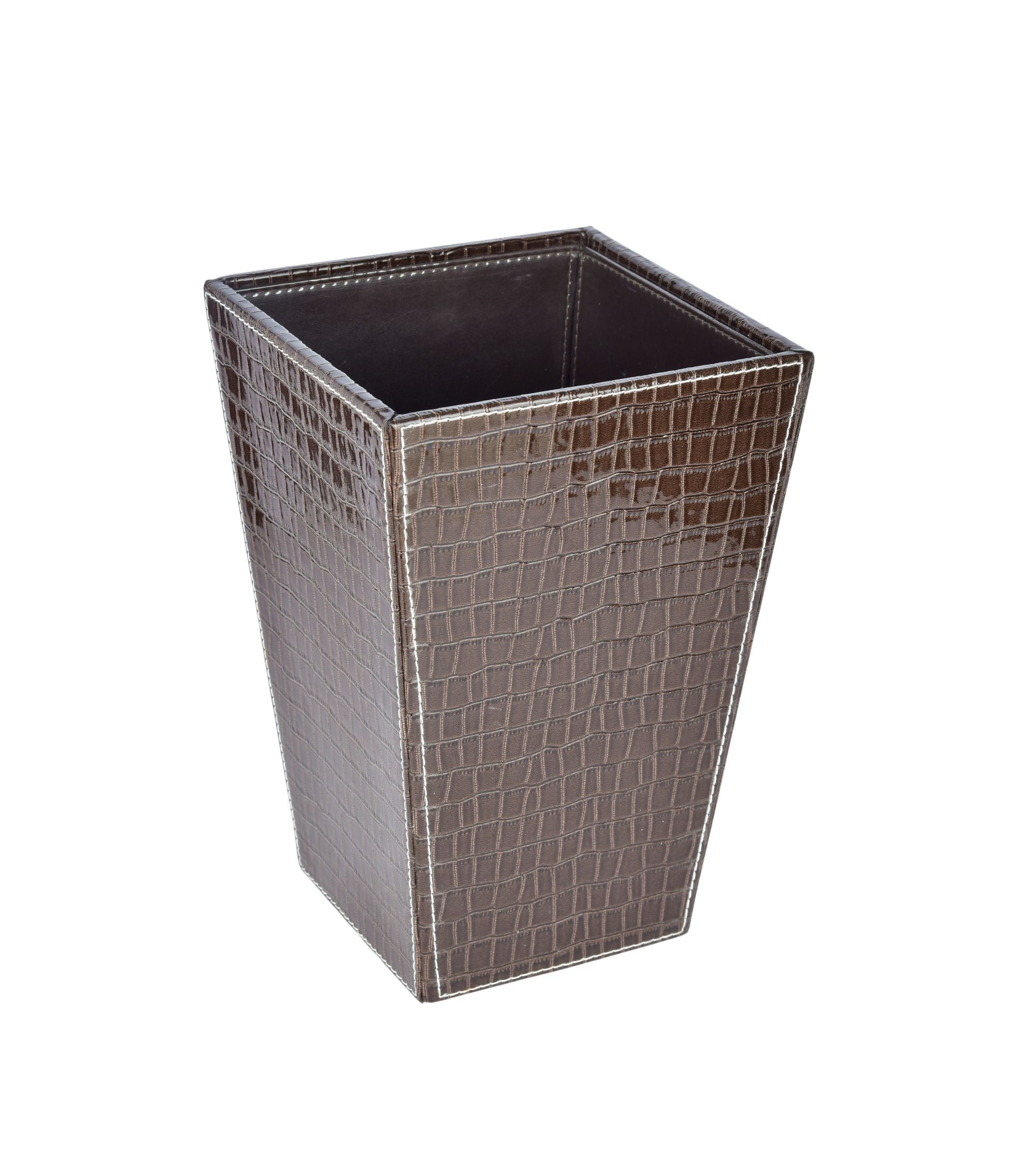 Premsons® Premium Faux Leather Dustbin - Sleek & Modern Waste Basket for Office & Living Room - Croc Texture - Cone Shaped - Dark Brown - 2.5 Litres