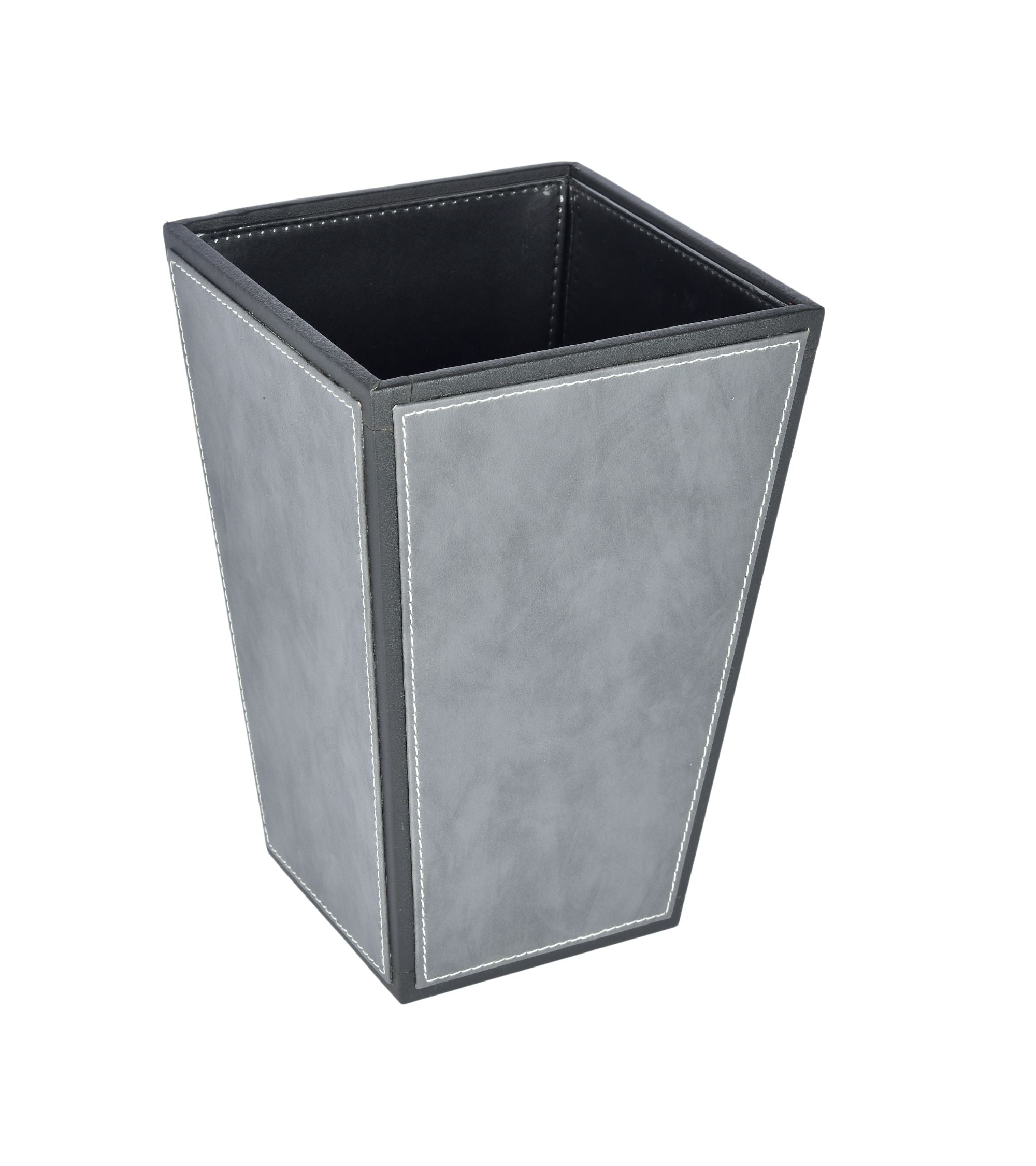 Premsons® Premium Faux Leather Dustbin - Sleek & Modern Waste Basket for Office & Living Room - Two Tone - Cone Shaped - Grey with Black - 2.5 Litres