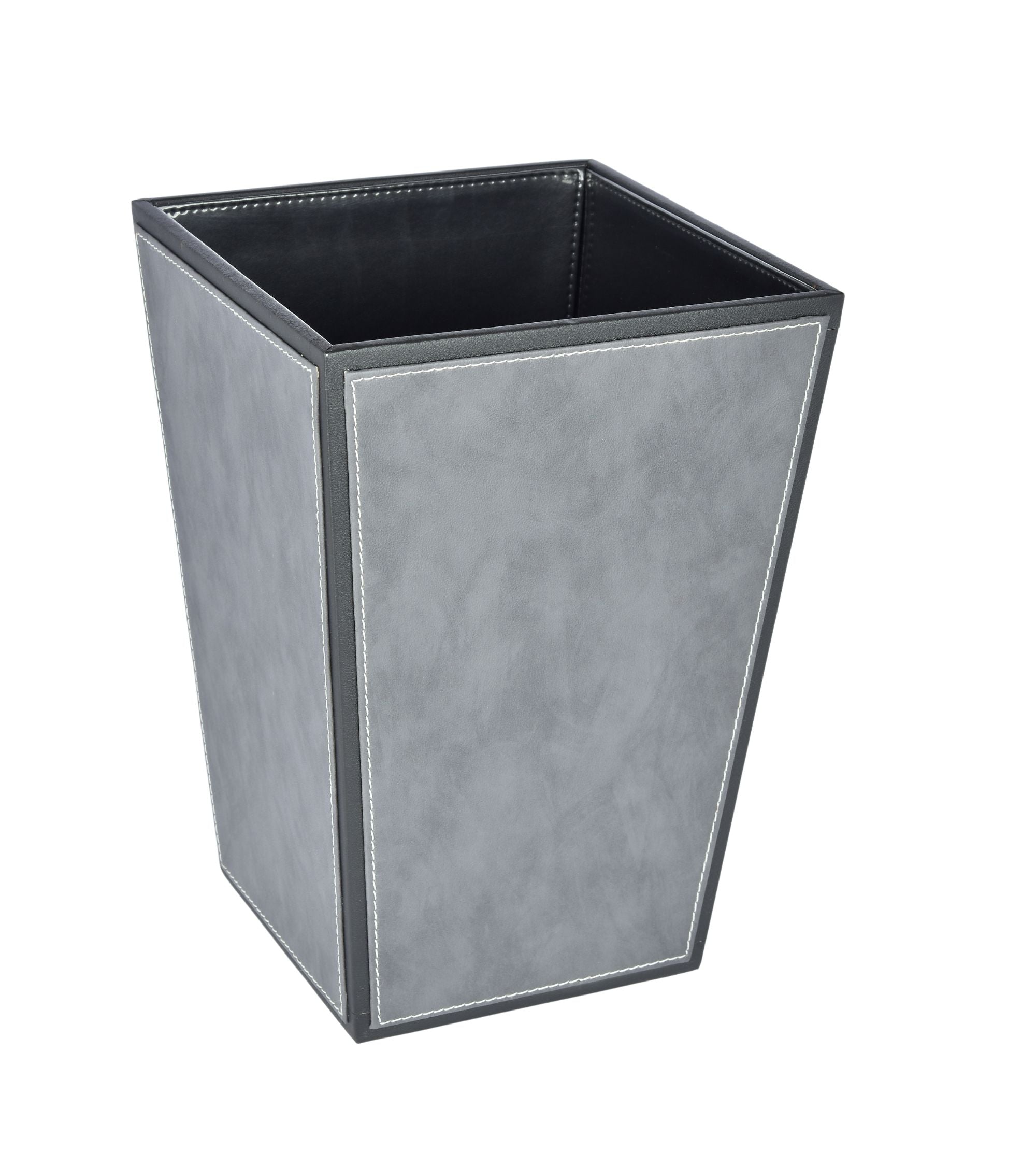 Premsons® Premium Faux Leather Dustbin - Sleek & Modern Waste Basket for Office & Living Room - Two Tone - Cone Shaped - Grey with Black - 5 Litres