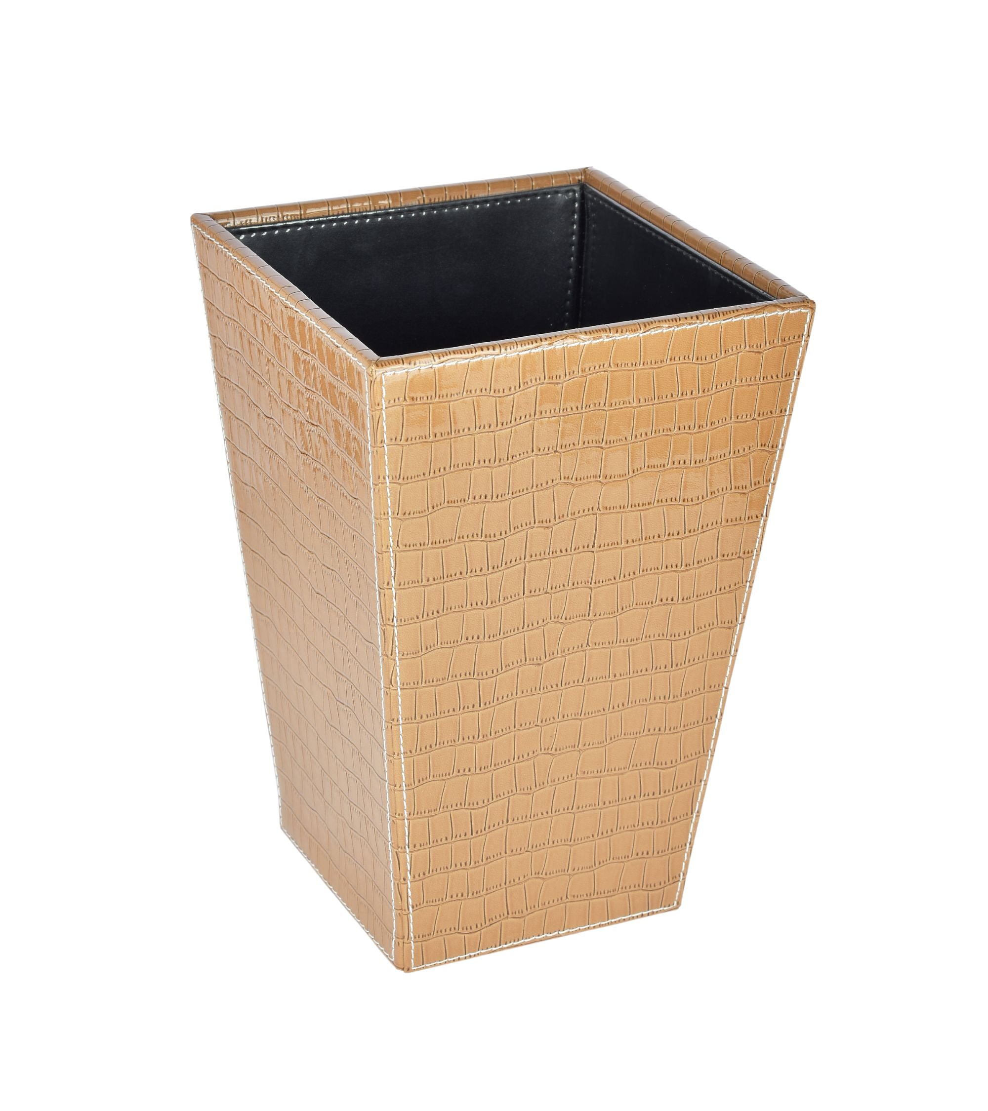 Premsons® Premium Faux Leather Dustbin - Sleek & Modern Waste Basket for Office & Living Room - Croc Texture - Cone Shaped - Beige - 2.5 Litres